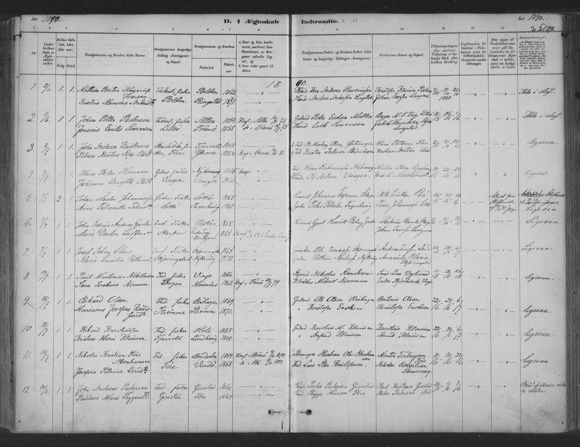 Ministerialprotokoller, klokkerbøker og fødselsregistre - Nordland, AV/SAT-A-1459/891/L1302: Parish register (official) no. 891A07, 1878-1895, p. 298