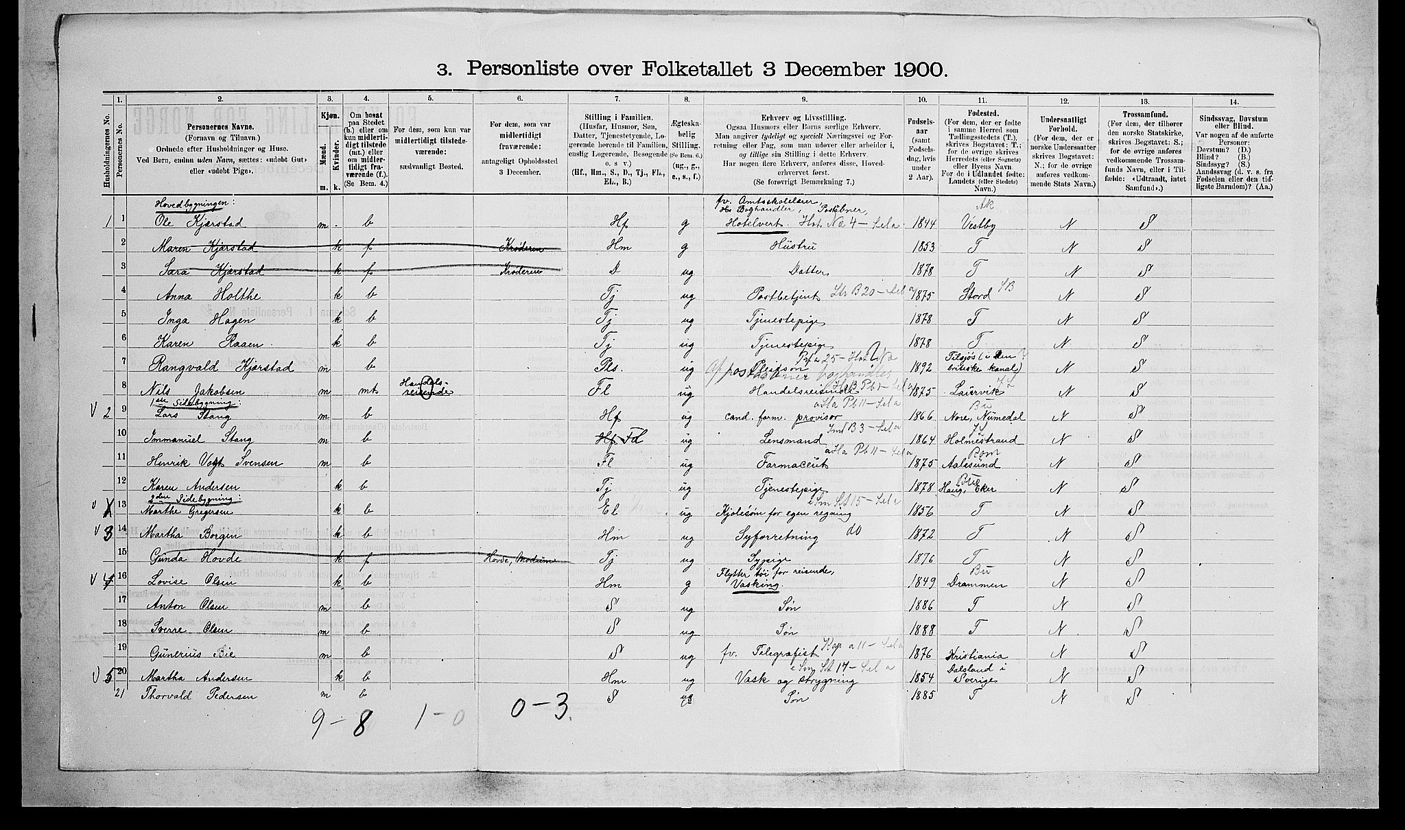 RA, 1900 census for Modum, 1900, p. 2008