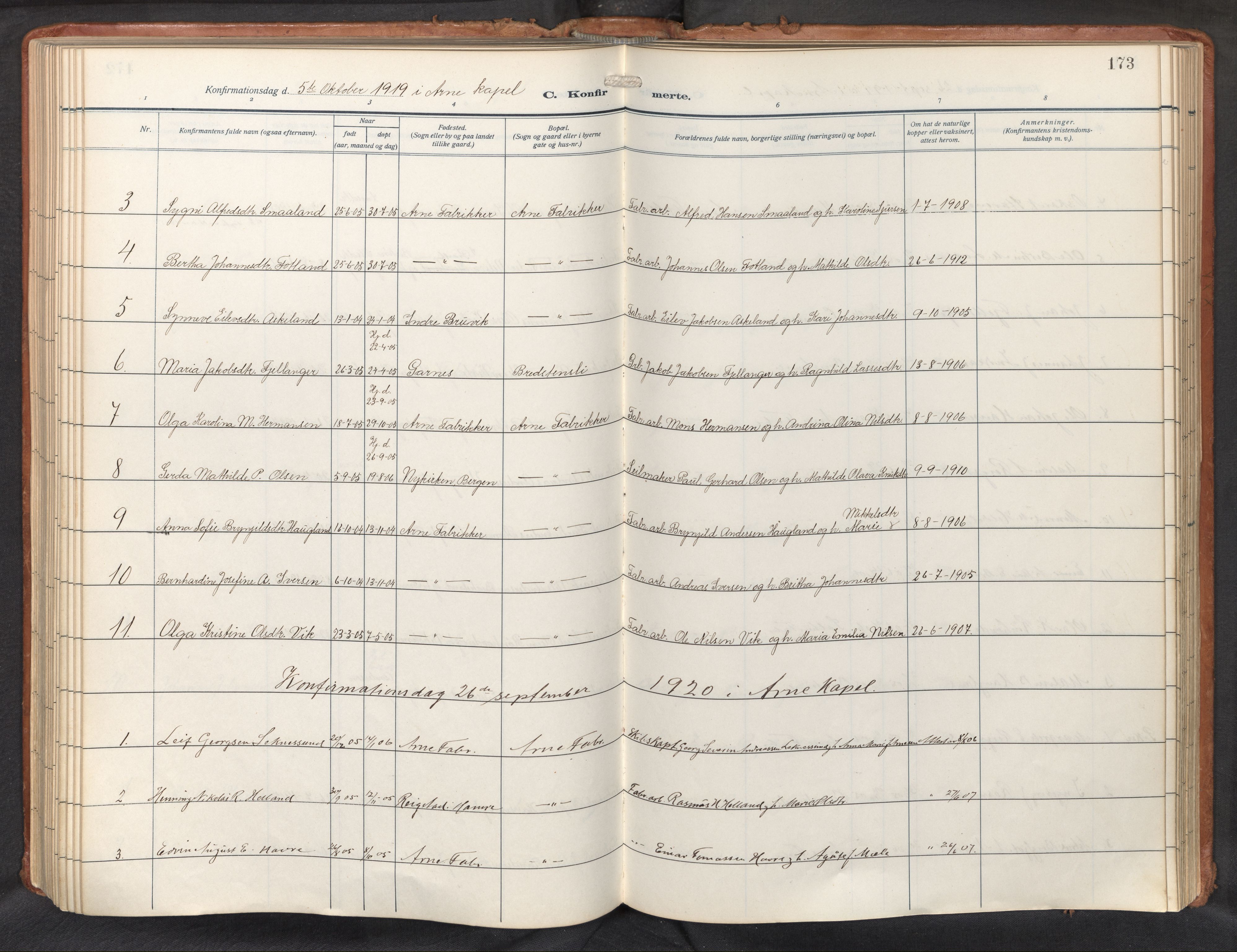 Haus sokneprestembete, AV/SAB-A-75601/H/Haa: Parish register (official) no. D 3, 1912-1927, p. 173