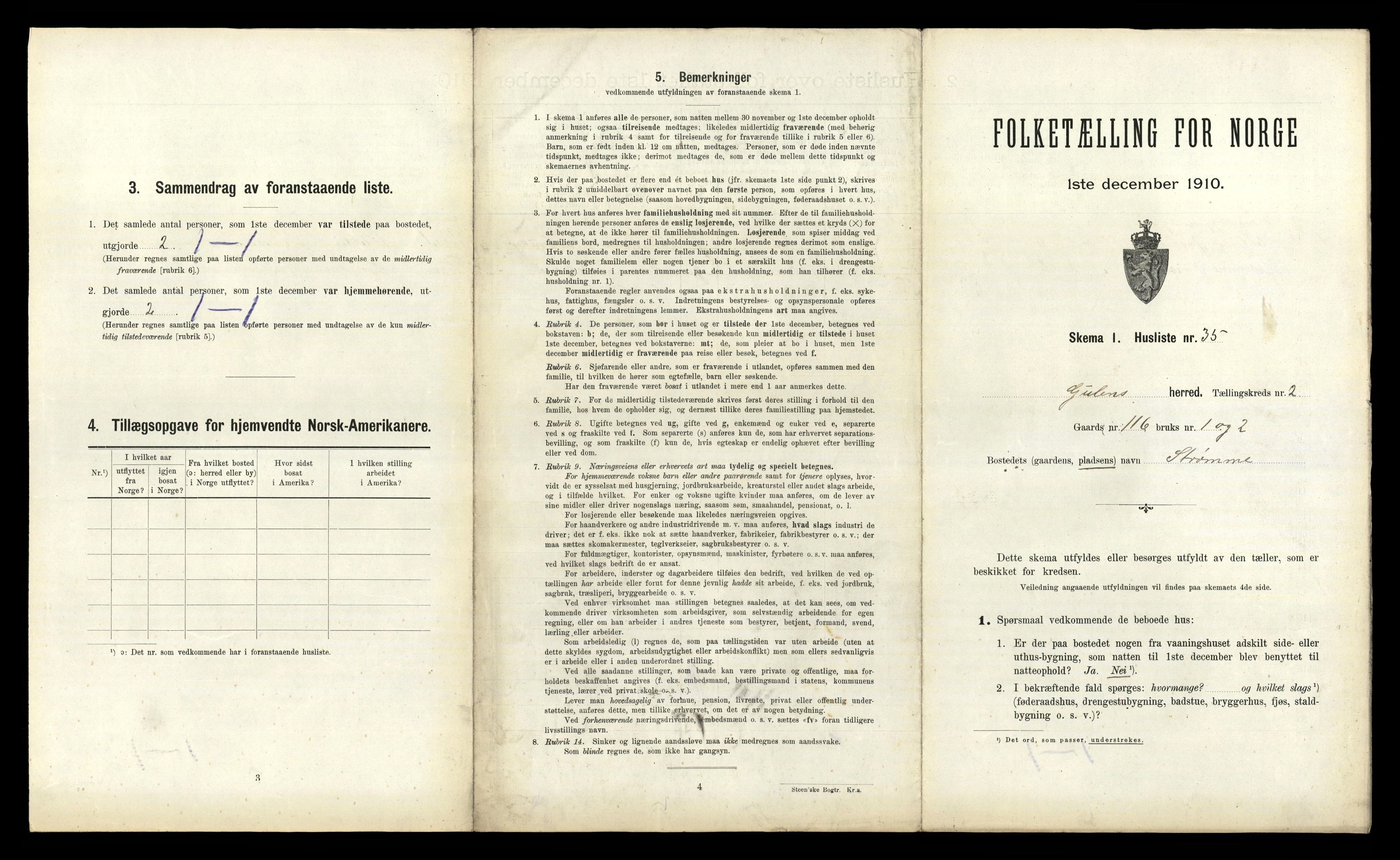 RA, 1910 census for Gulen, 1910, p. 212