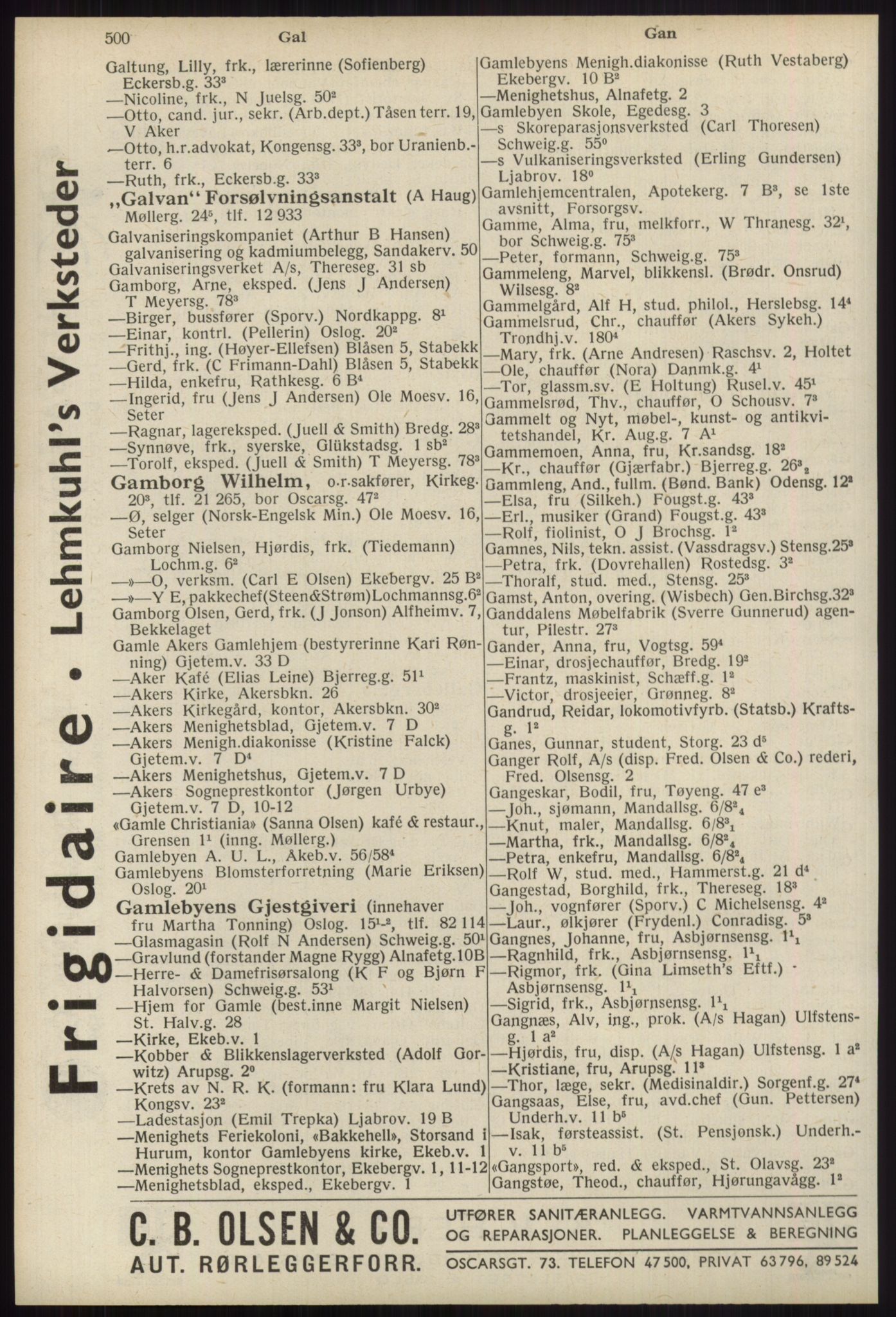 Kristiania/Oslo adressebok, PUBL/-, 1939, p. 500