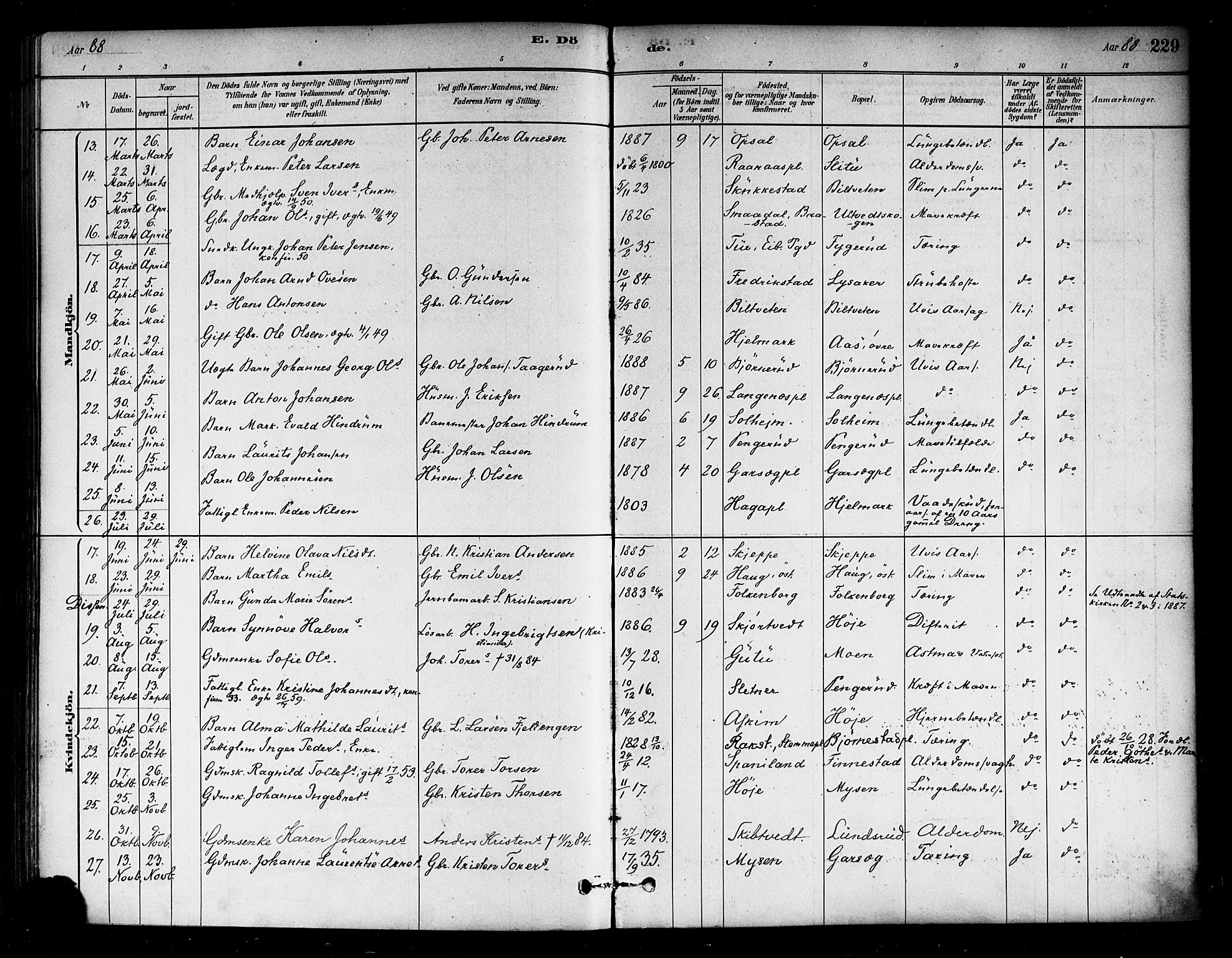 Eidsberg prestekontor Kirkebøker, AV/SAO-A-10905/F/Fa/L0012: Parish register (official) no. I 12, 1879-1901, p. 229