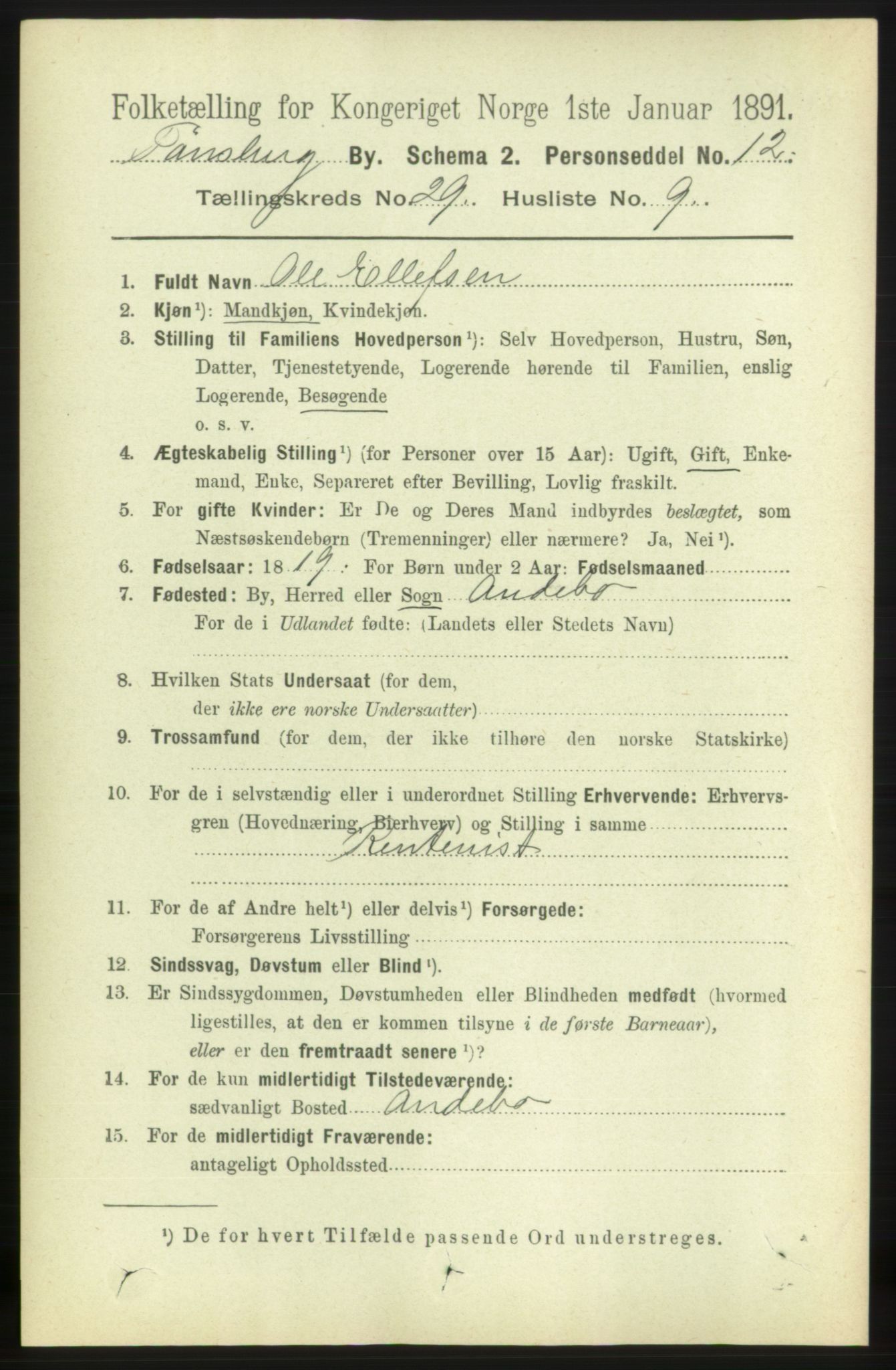 RA, 1891 census for 0705 Tønsberg, 1891, p. 7195