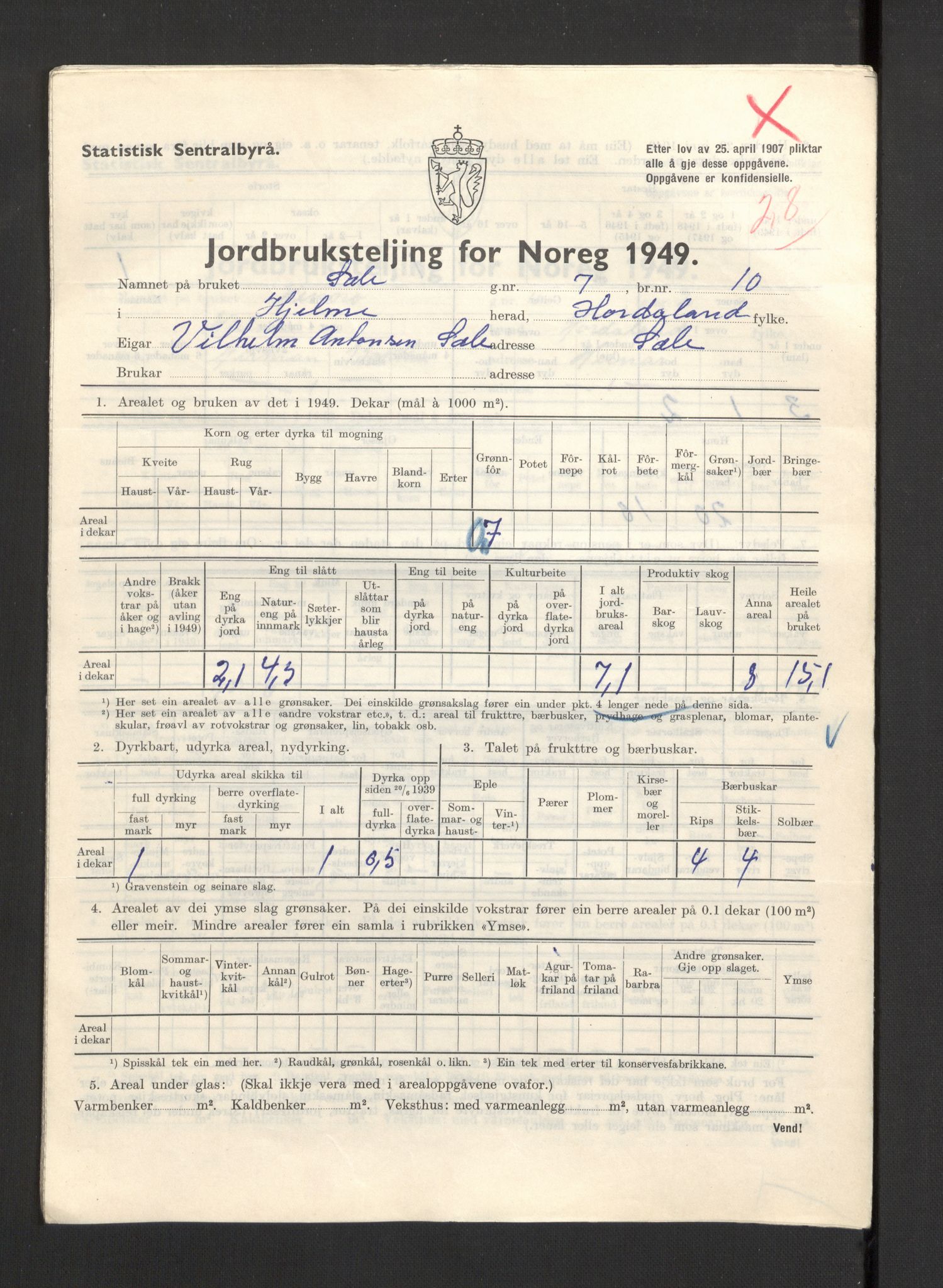 Statistisk sentralbyrå, Næringsøkonomiske emner, Jordbruk, skogbruk, jakt, fiske og fangst, AV/RA-S-2234/G/Gc/L0276: Hordaland: Herdla og Hjelme, 1949, p. 1150