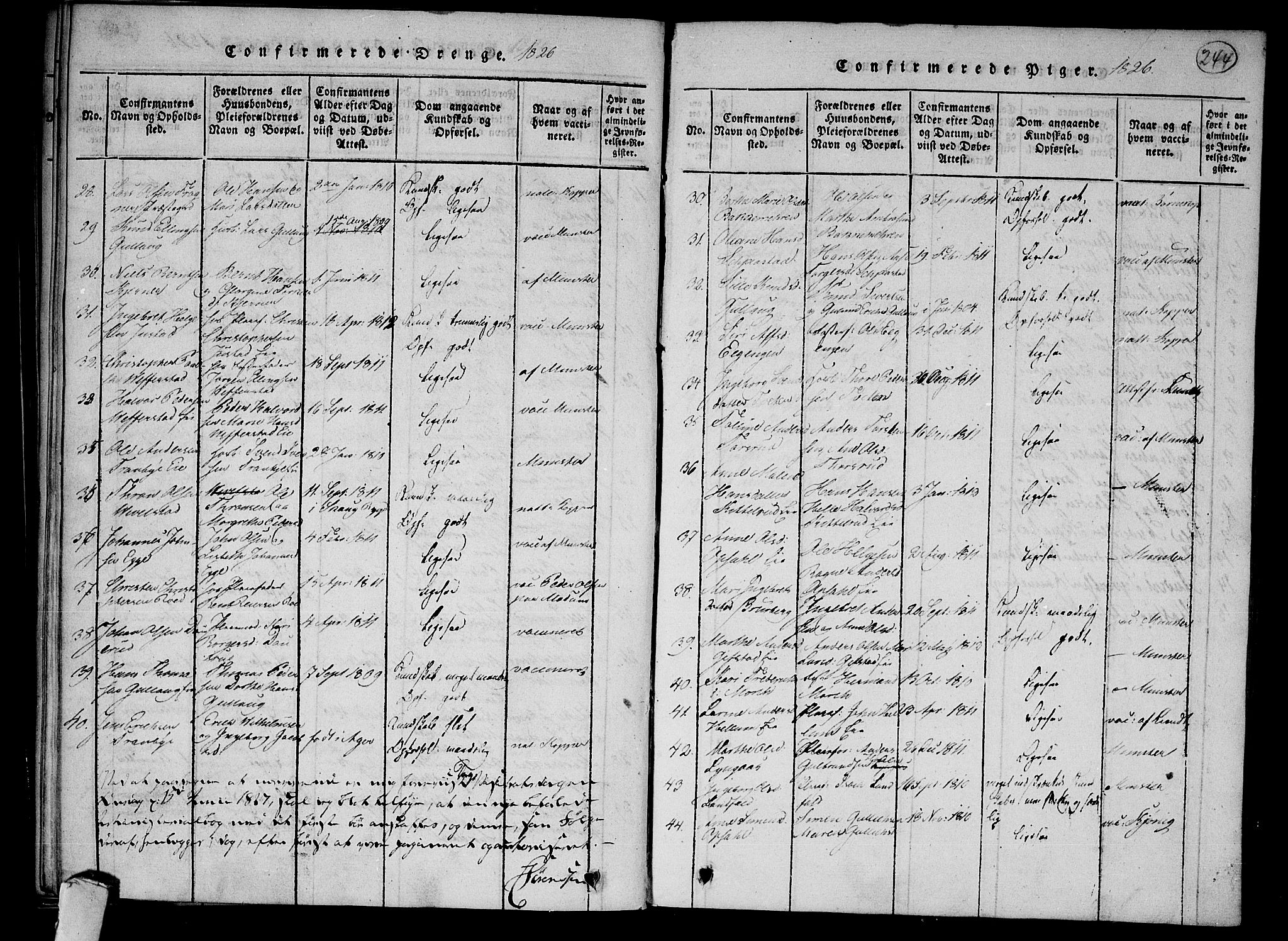 Lier kirkebøker, AV/SAKO-A-230/F/Fa/L0009: Parish register (official) no. I 9, 1824-1827, p. 244