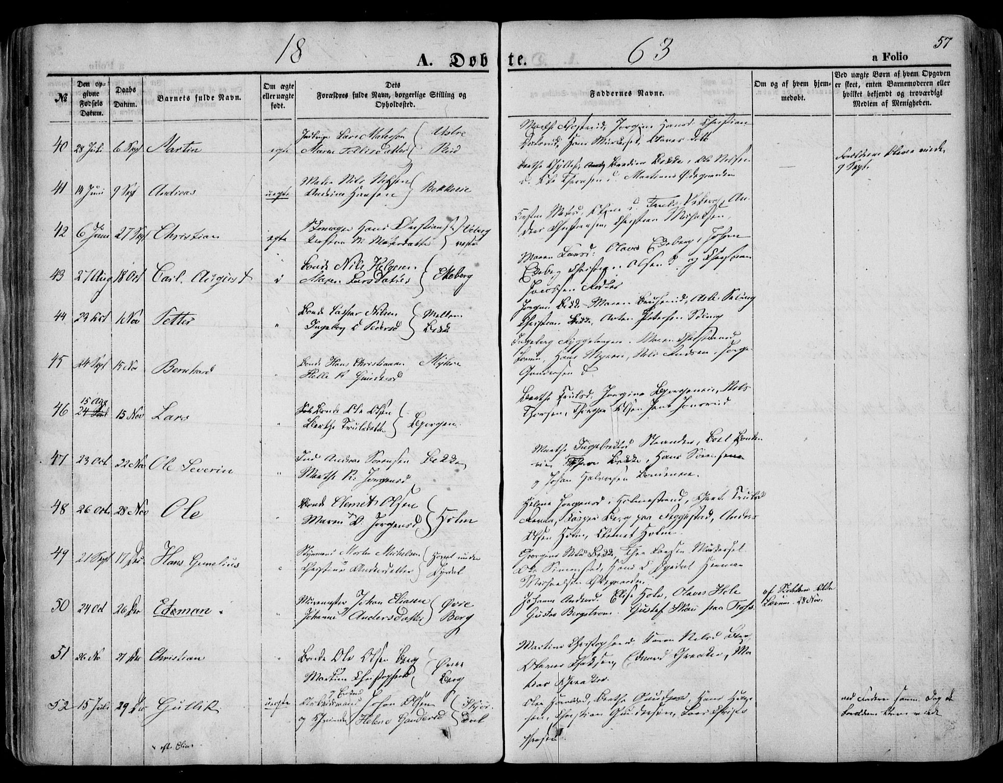 Sande Kirkebøker, AV/SAKO-A-53/F/Fa/L0004: Parish register (official) no. 4, 1847-1864, p. 57