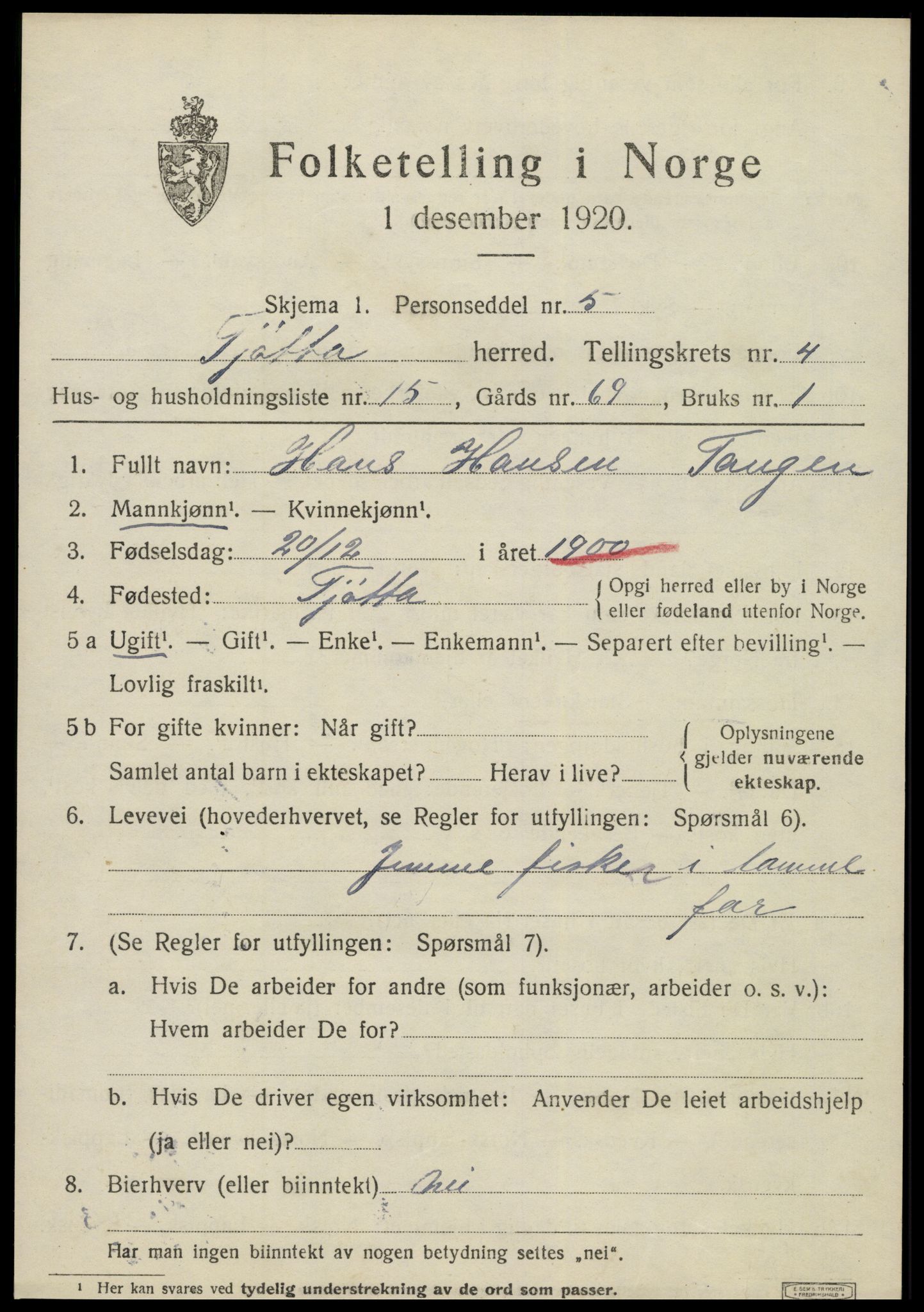 SAT, 1920 census for Tjøtta, 1920, p. 1965