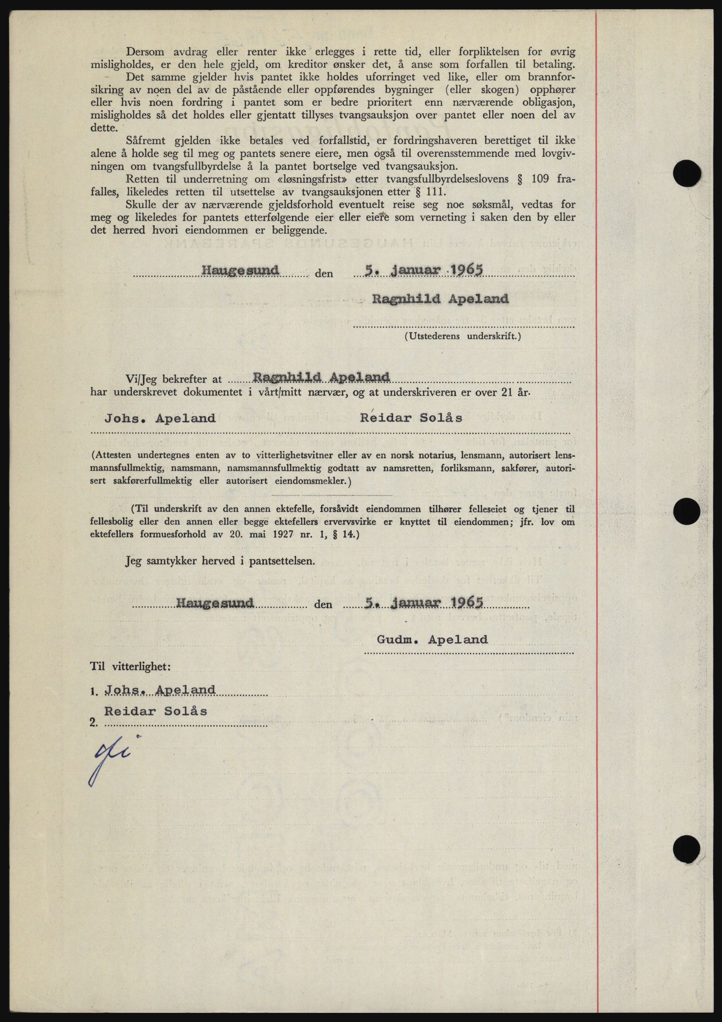 Haugesund tingrett, SAST/A-101415/01/II/IIC/L0053: Mortgage book no. B 53, 1965-1965, Diary no: : 56/1965