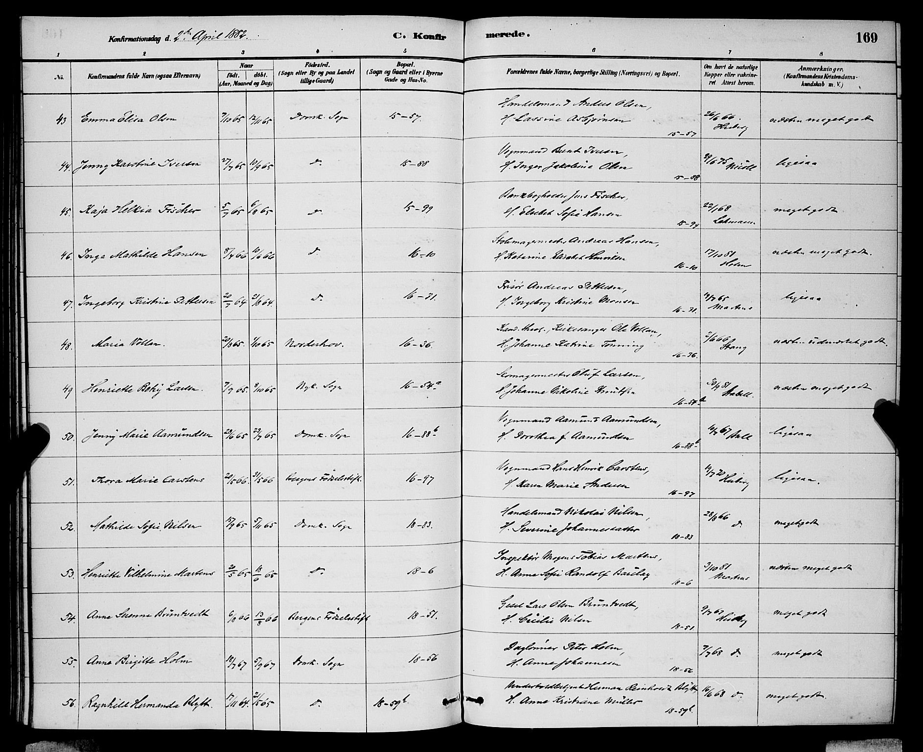 Domkirken sokneprestembete, AV/SAB-A-74801/H/Hab/L0024: Parish register (copy) no. C 4, 1880-1899, p. 169