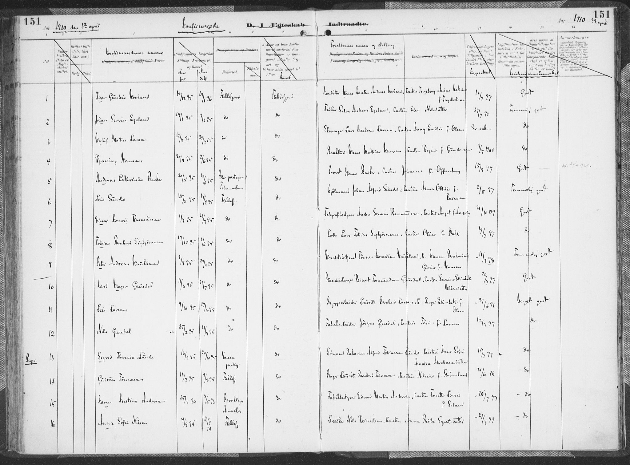 Flekkefjord sokneprestkontor, SAK/1111-0012/F/Fa/Faa/L0002: Parish register (official) no. A 2, 1900-1912, p. 151