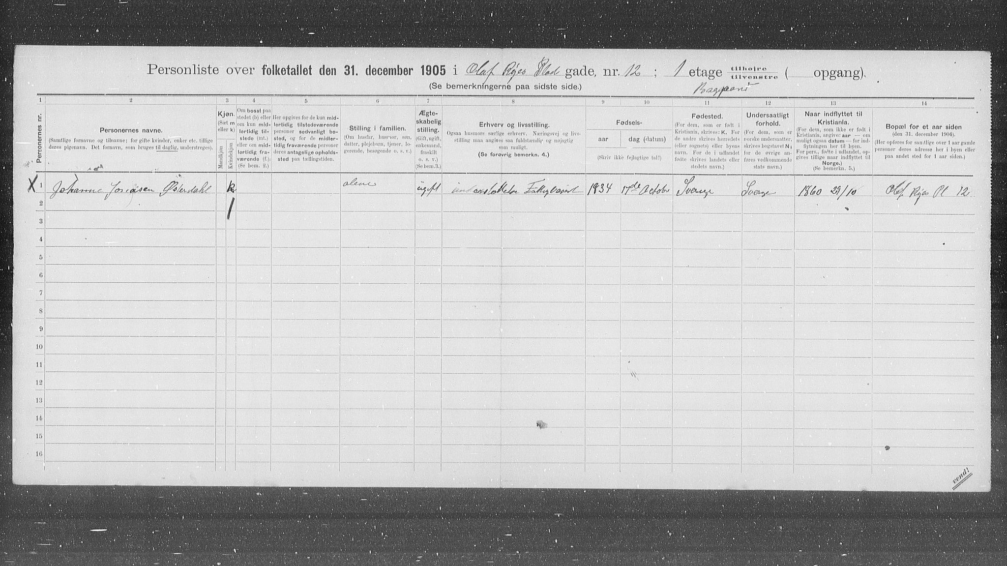 OBA, Municipal Census 1905 for Kristiania, 1905, p. 39670