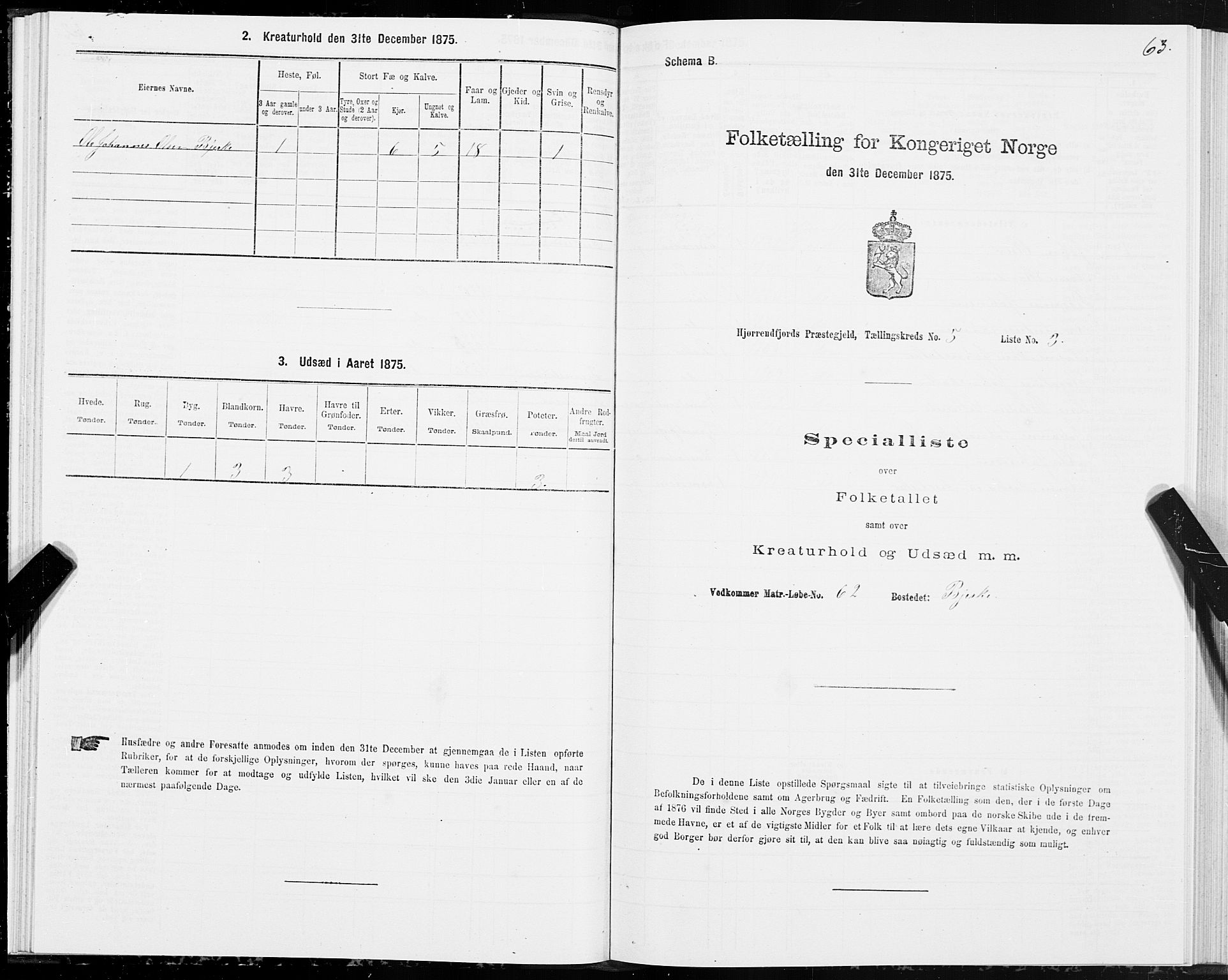 SAT, 1875 census for 1522P Hjørundfjord, 1875, p. 2063