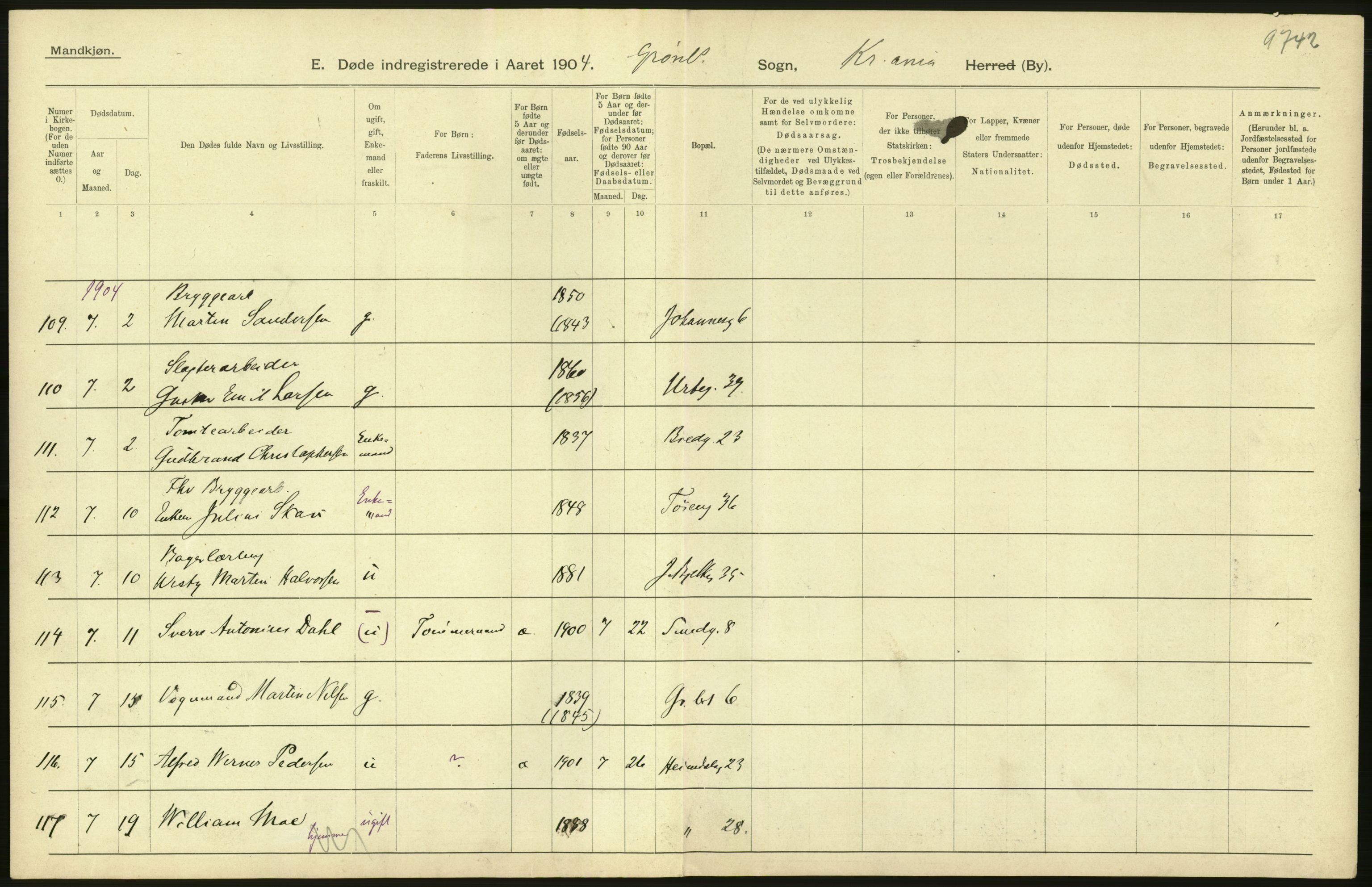 Statistisk sentralbyrå, Sosiodemografiske emner, Befolkning, AV/RA-S-2228/D/Df/Dfa/Dfab/L0004: Kristiania: Gifte, døde, 1904, p. 646