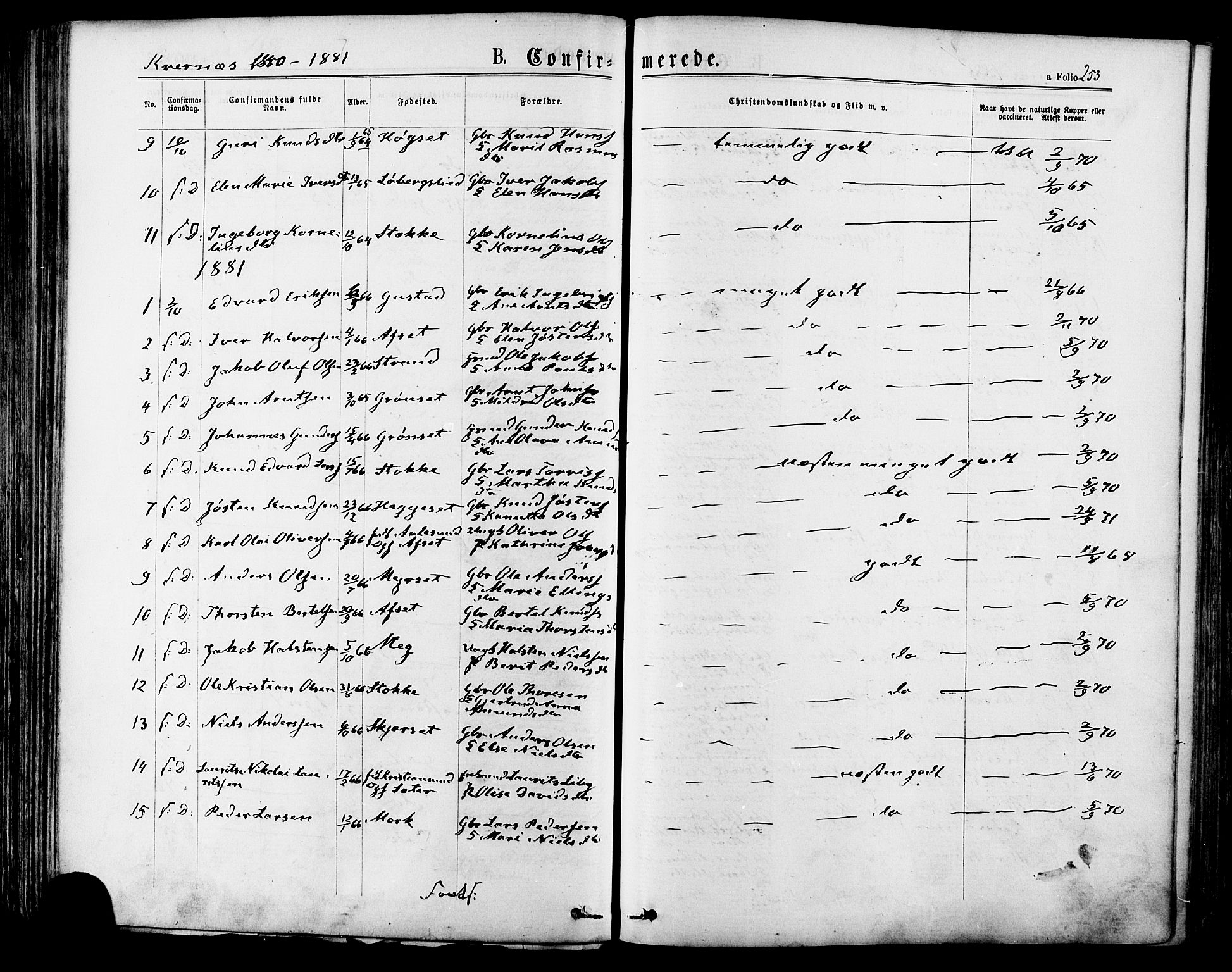 Ministerialprotokoller, klokkerbøker og fødselsregistre - Møre og Romsdal, SAT/A-1454/568/L0805: Parish register (official) no. 568A12 /1, 1869-1884, p. 253
