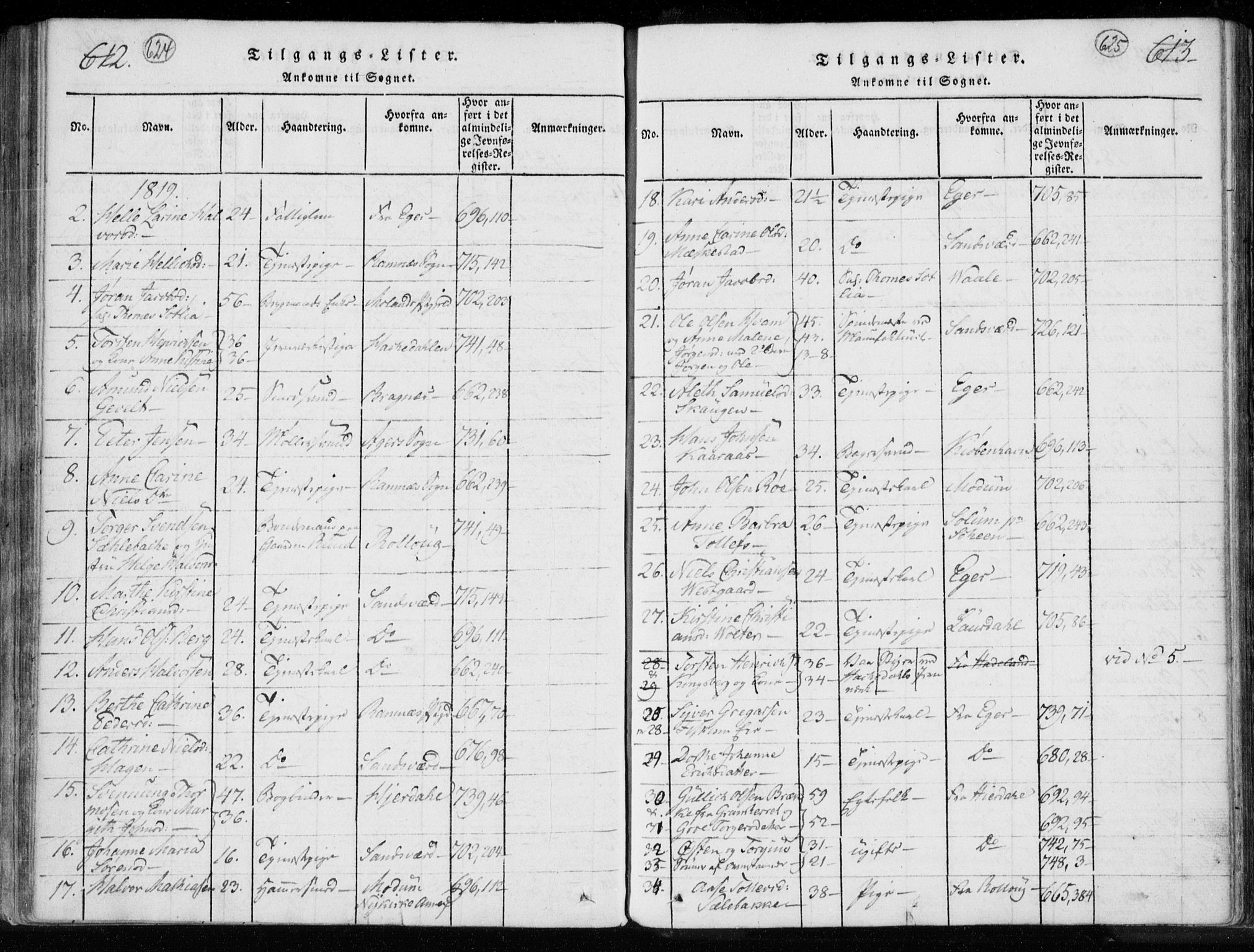 Kongsberg kirkebøker, SAKO/A-22/F/Fa/L0008: Parish register (official) no. I 8, 1816-1839, p. 624-625