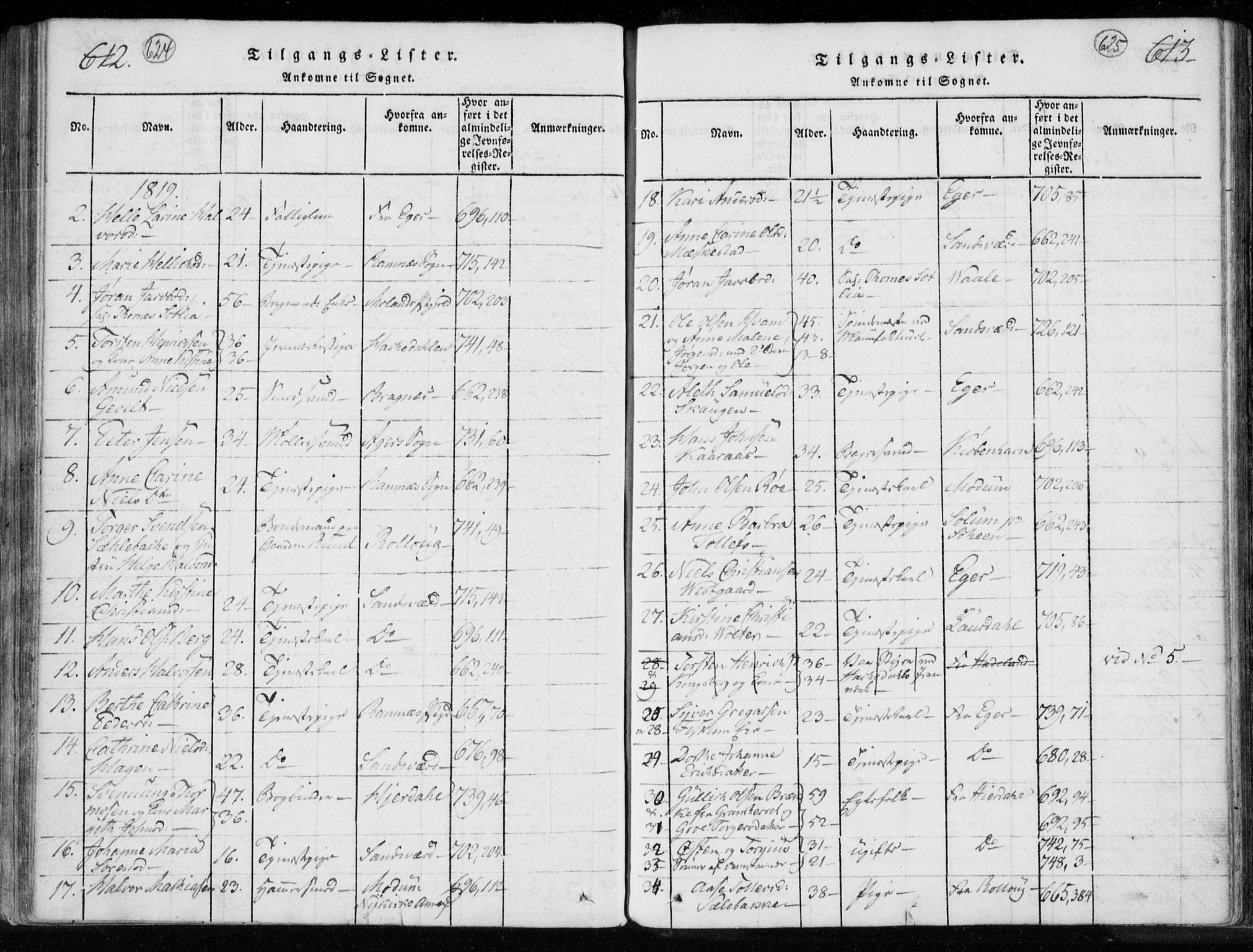 Kongsberg kirkebøker, AV/SAKO-A-22/F/Fa/L0008: Parish register (official) no. I 8, 1816-1839, p. 624-625