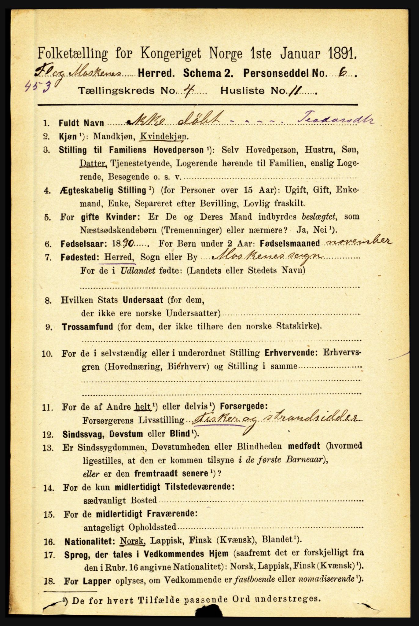 RA, 1891 census for 1859 Flakstad, 1891, p. 1957