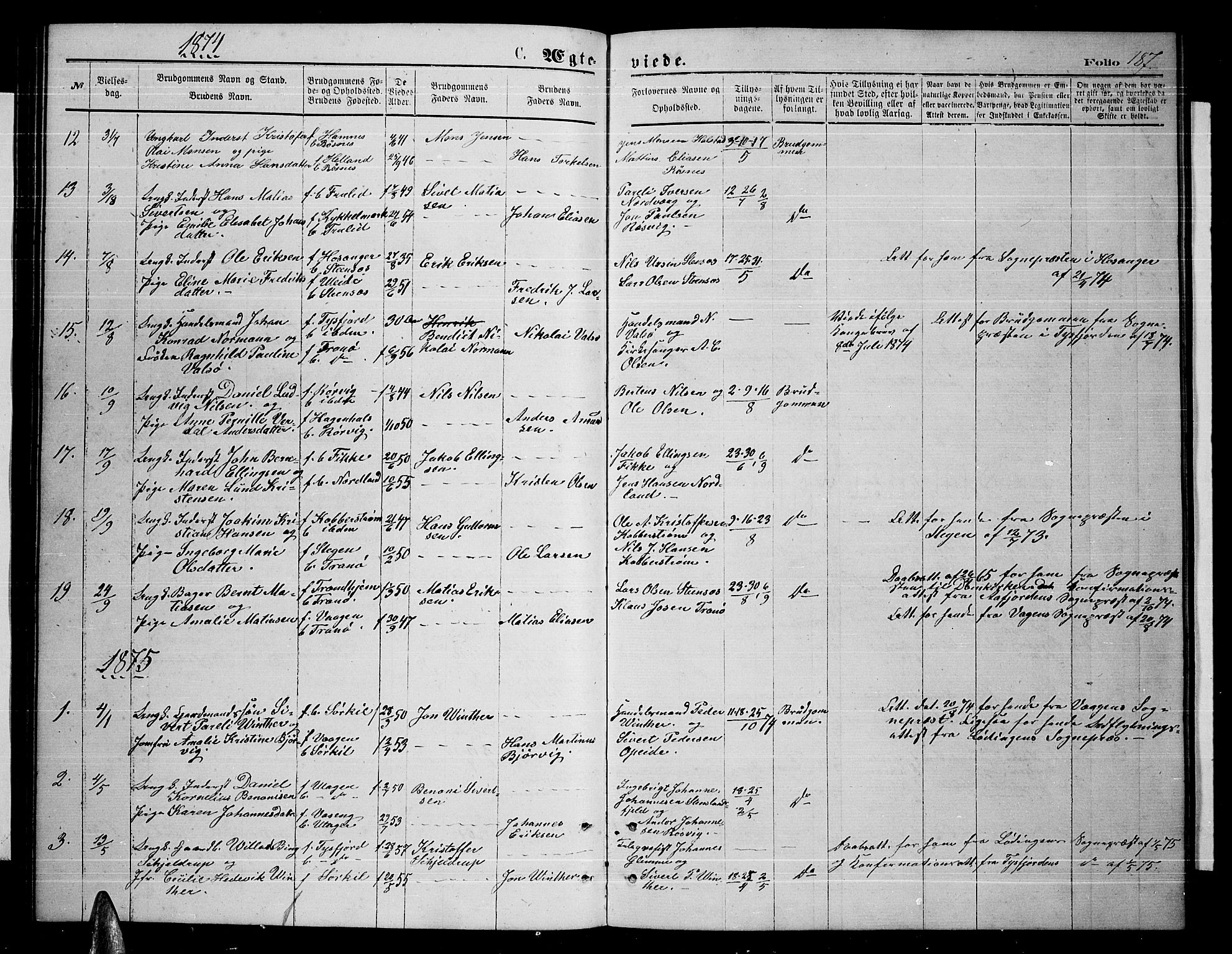 Ministerialprotokoller, klokkerbøker og fødselsregistre - Nordland, SAT/A-1459/859/L0858: Parish register (copy) no. 859C04, 1873-1886, p. 187