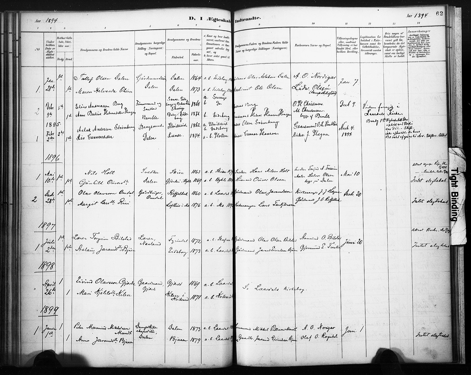 Lårdal kirkebøker, AV/SAKO-A-284/F/Fb/L0002: Parish register (official) no. II 2, 1887-1918, p. 62