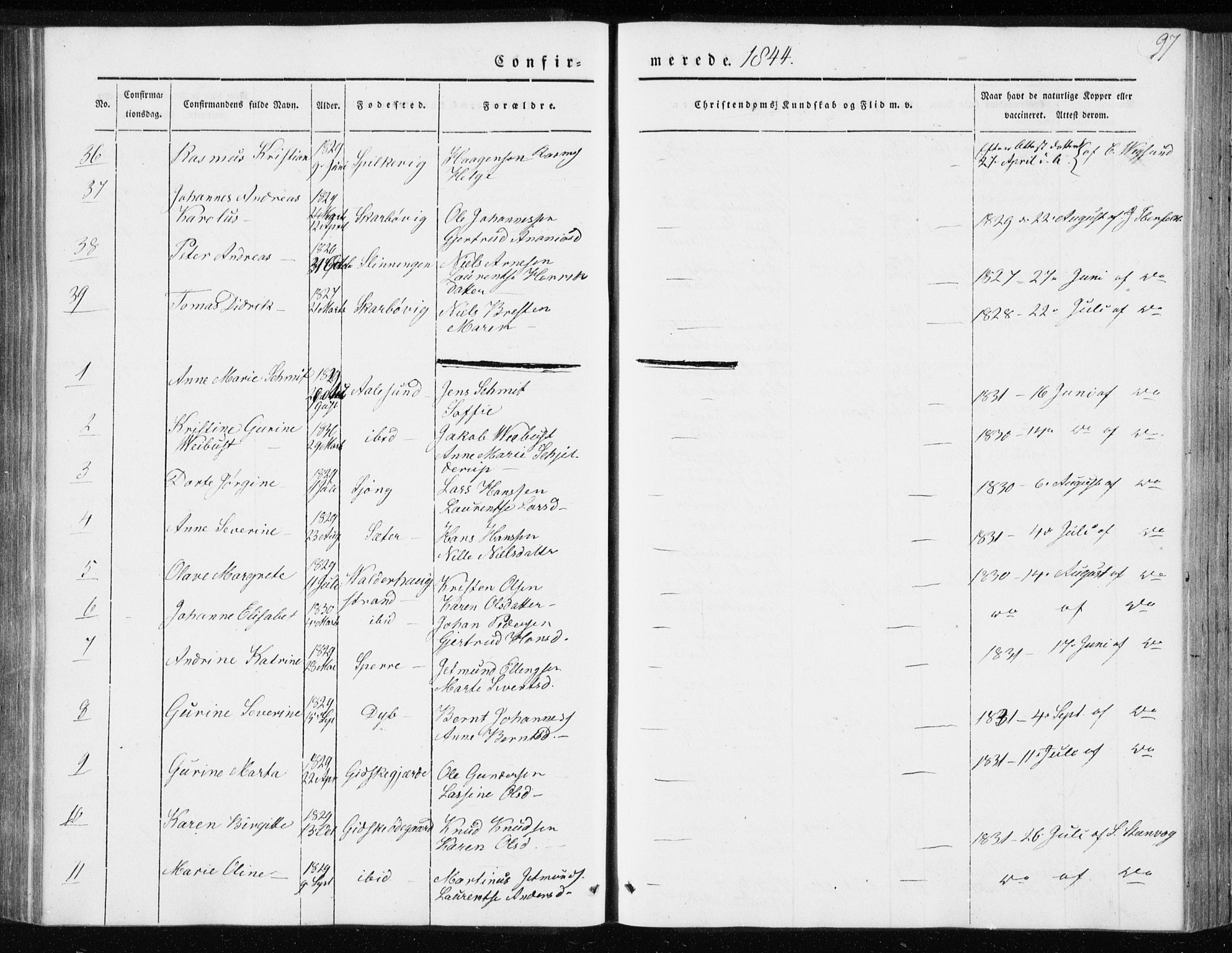 Ministerialprotokoller, klokkerbøker og fødselsregistre - Møre og Romsdal, AV/SAT-A-1454/528/L0415: Curate's parish register no. 528B03, 1843-1852, p. 97