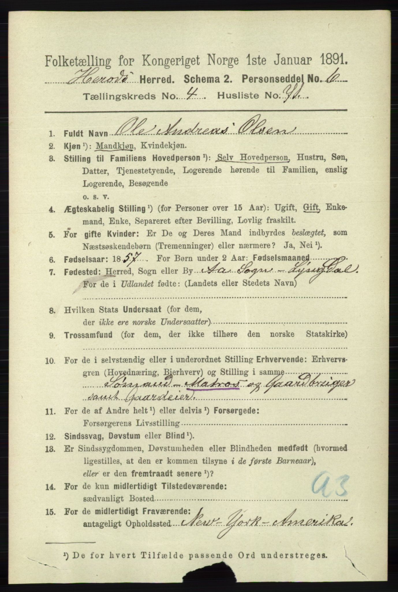 RA, 1891 census for 1039 Herad, 1891, p. 1722