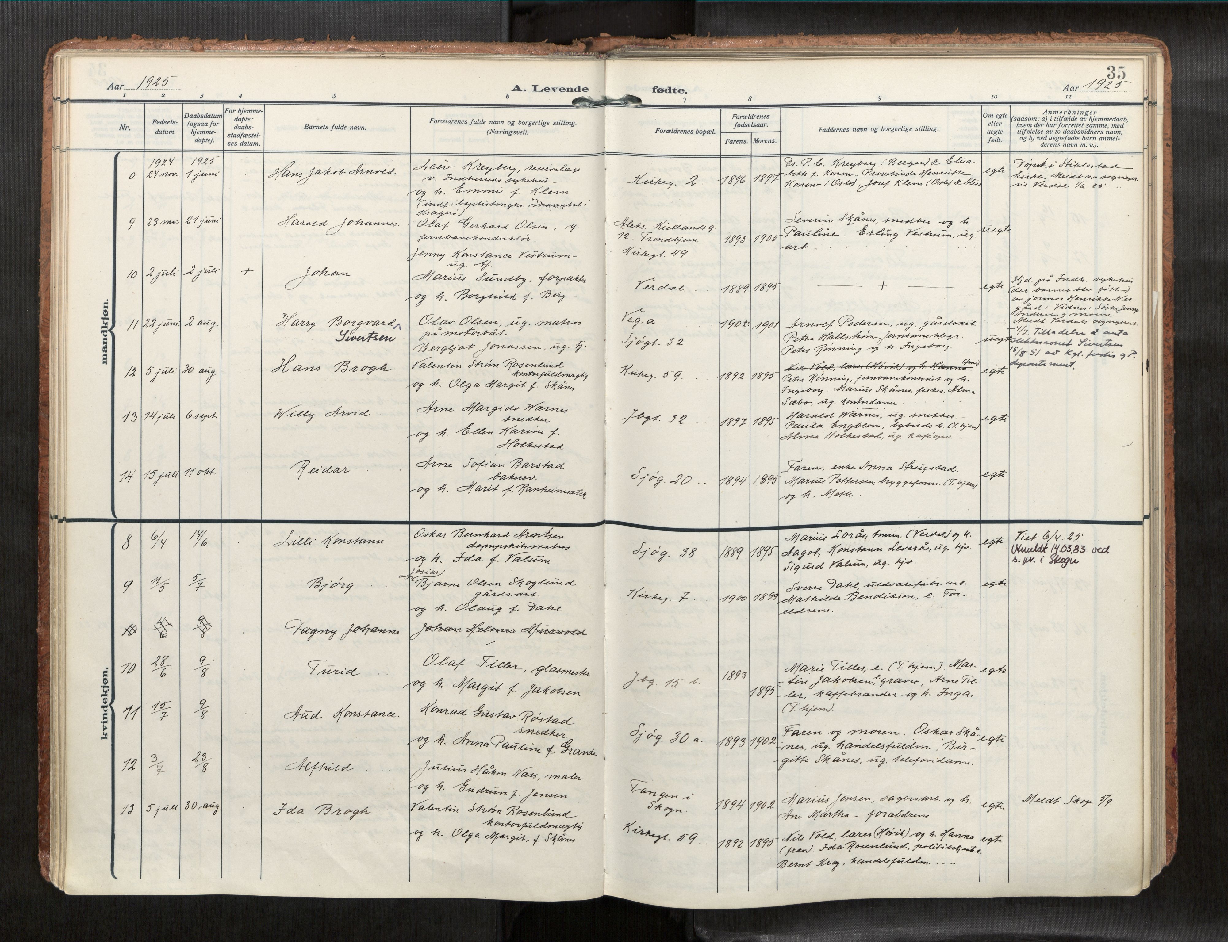 Levanger sokneprestkontor, AV/SAT-A-1301/2/H/Haa/L0001: Parish register (official) no. 1, 1912-1932, p. 35