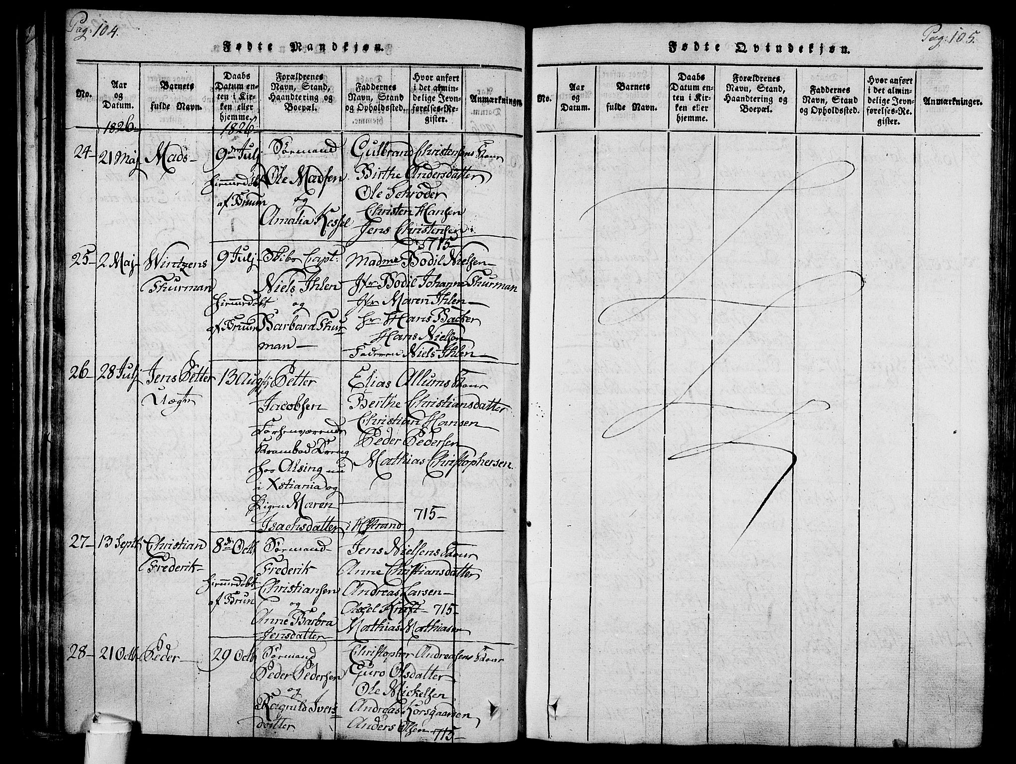 Holmestrand kirkebøker, SAKO/A-346/F/Fa/L0001: Parish register (official) no. 1, 1814-1840, p. 104-105