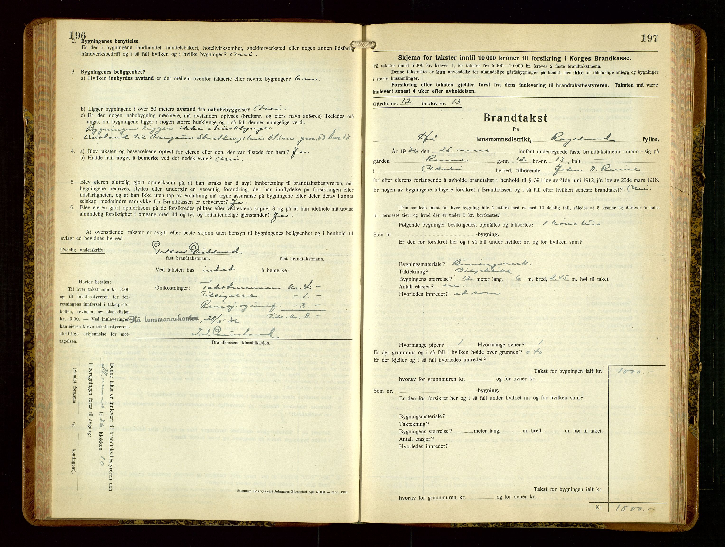 Hå lensmannskontor, AV/SAST-A-100456/Goa/L0006: Takstprotokoll (skjema), 1932-1938, p. 196-197