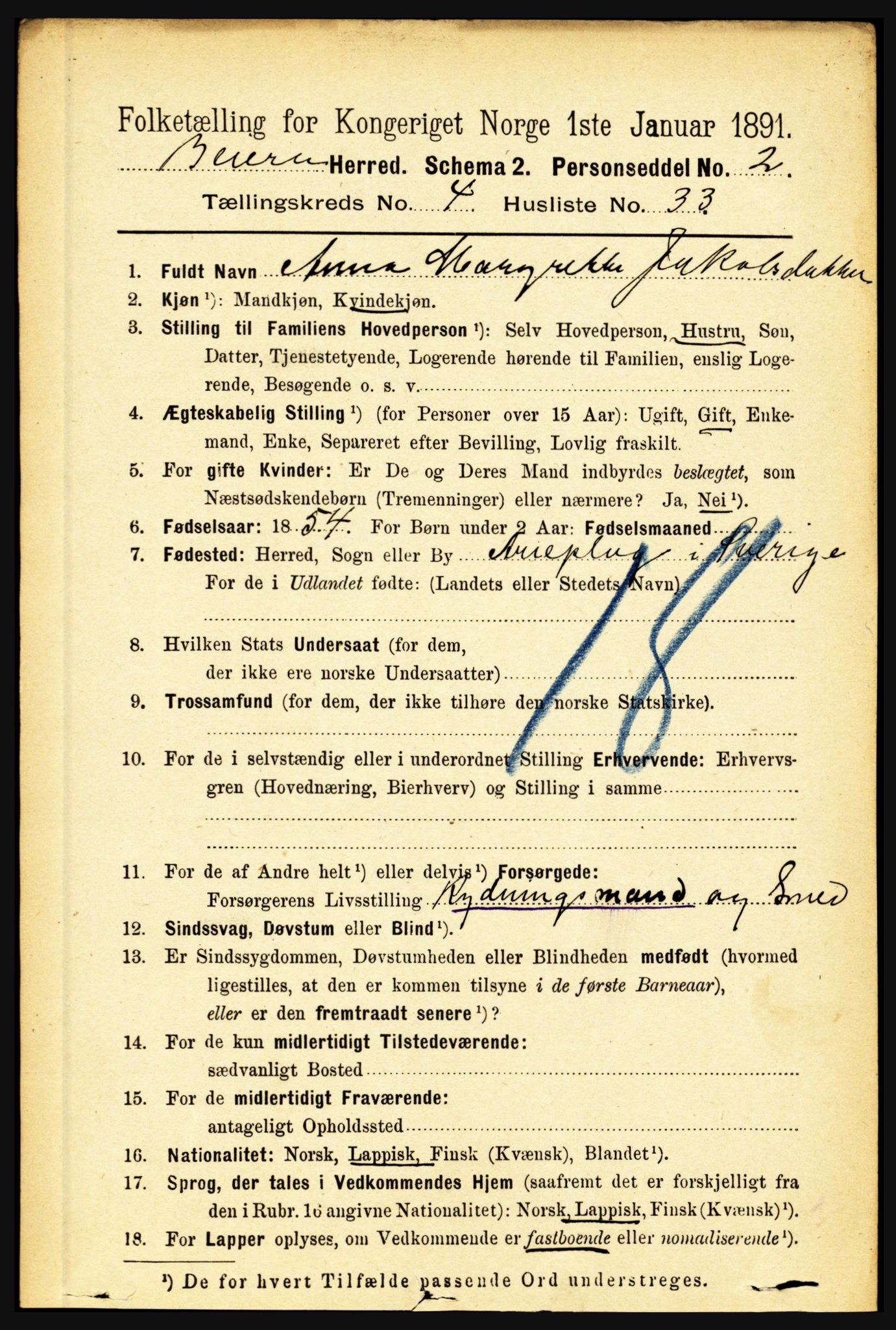 RA, 1891 census for 1839 Beiarn, 1891, p. 1706