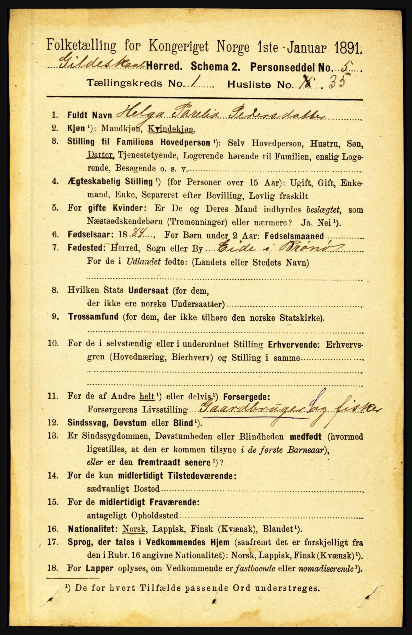 RA, 1891 census for 1838 Gildeskål, 1891, p. 329