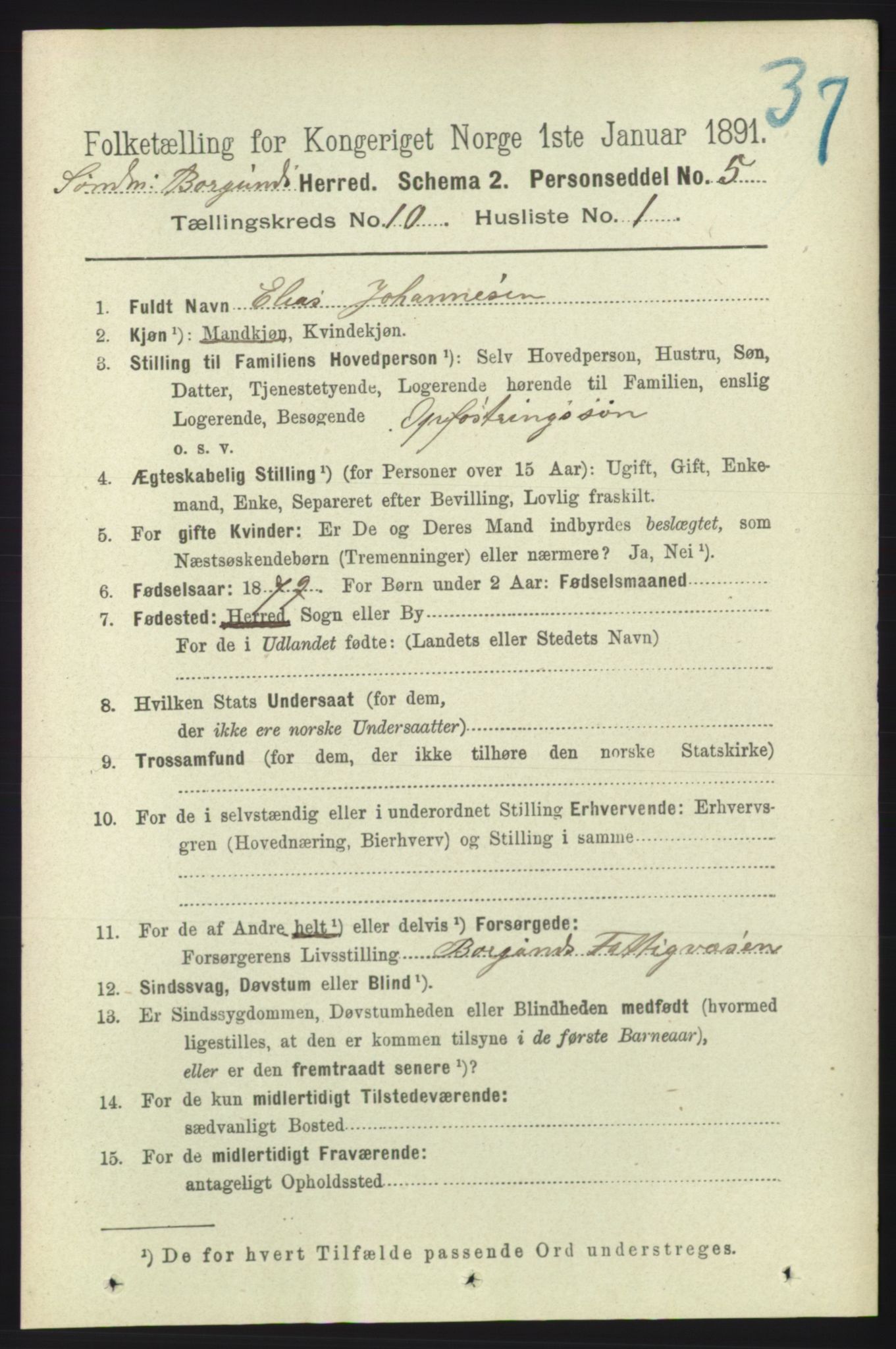 RA, 1891 census for 1531 Borgund, 1891, p. 2629