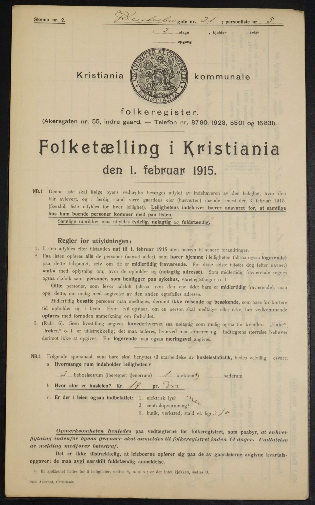 OBA, Municipal Census 1915 for Kristiania, 1915, p. 3537