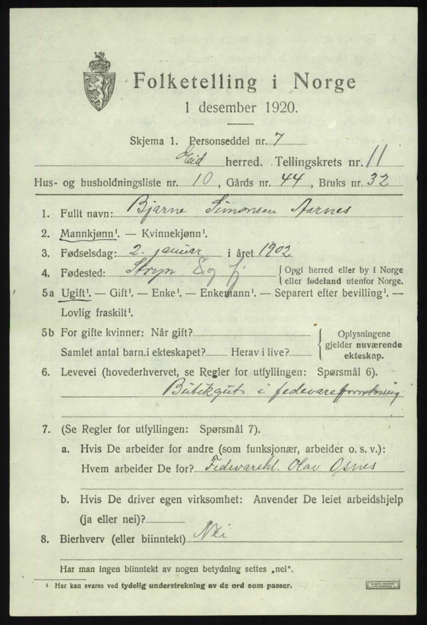 SAB, 1920 census for Eid, 1920, p. 6150