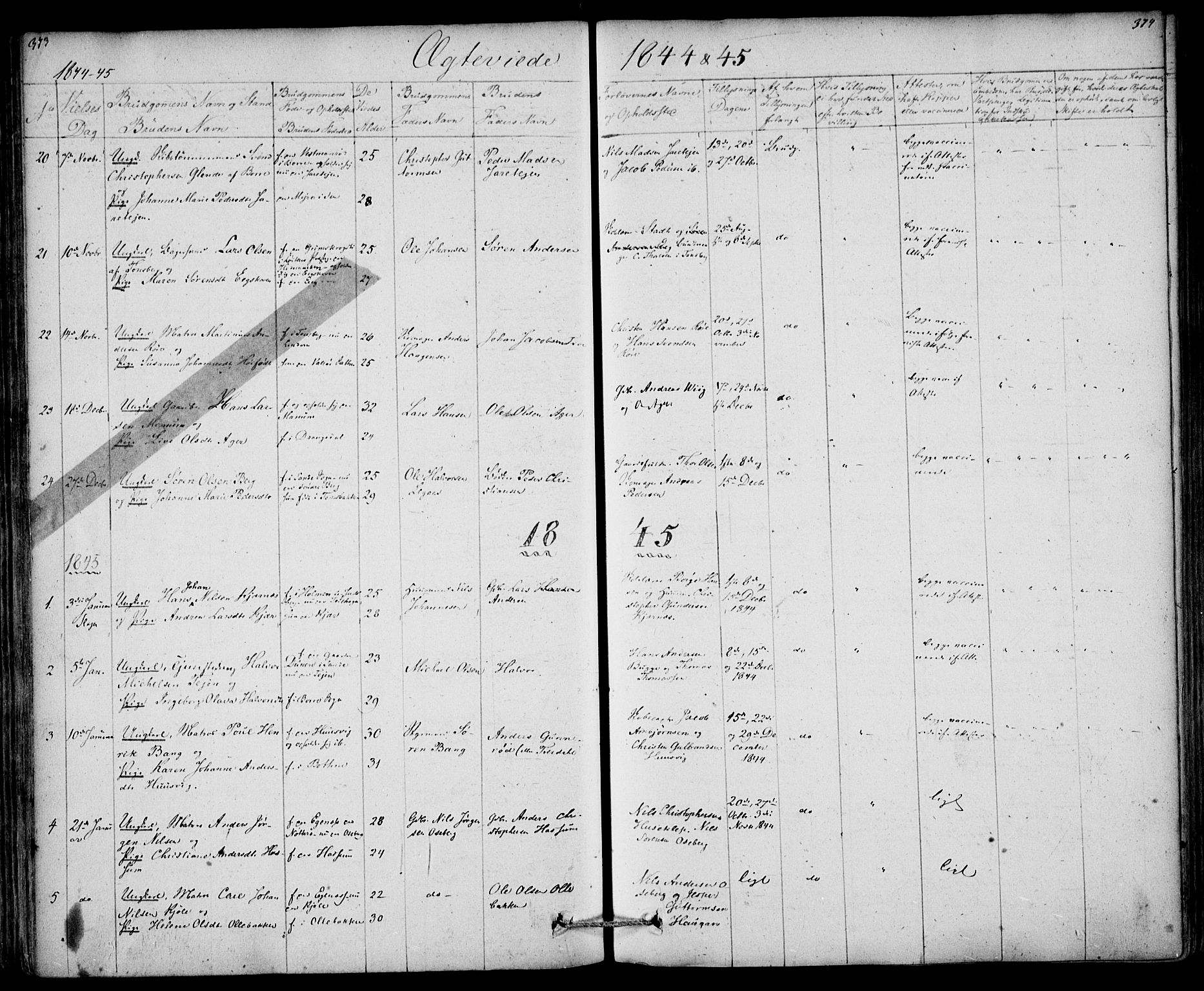 Sem kirkebøker, SAKO/A-5/F/Fa/L0006: Parish register (official) no. I 6, 1843-1855, p. 373-374