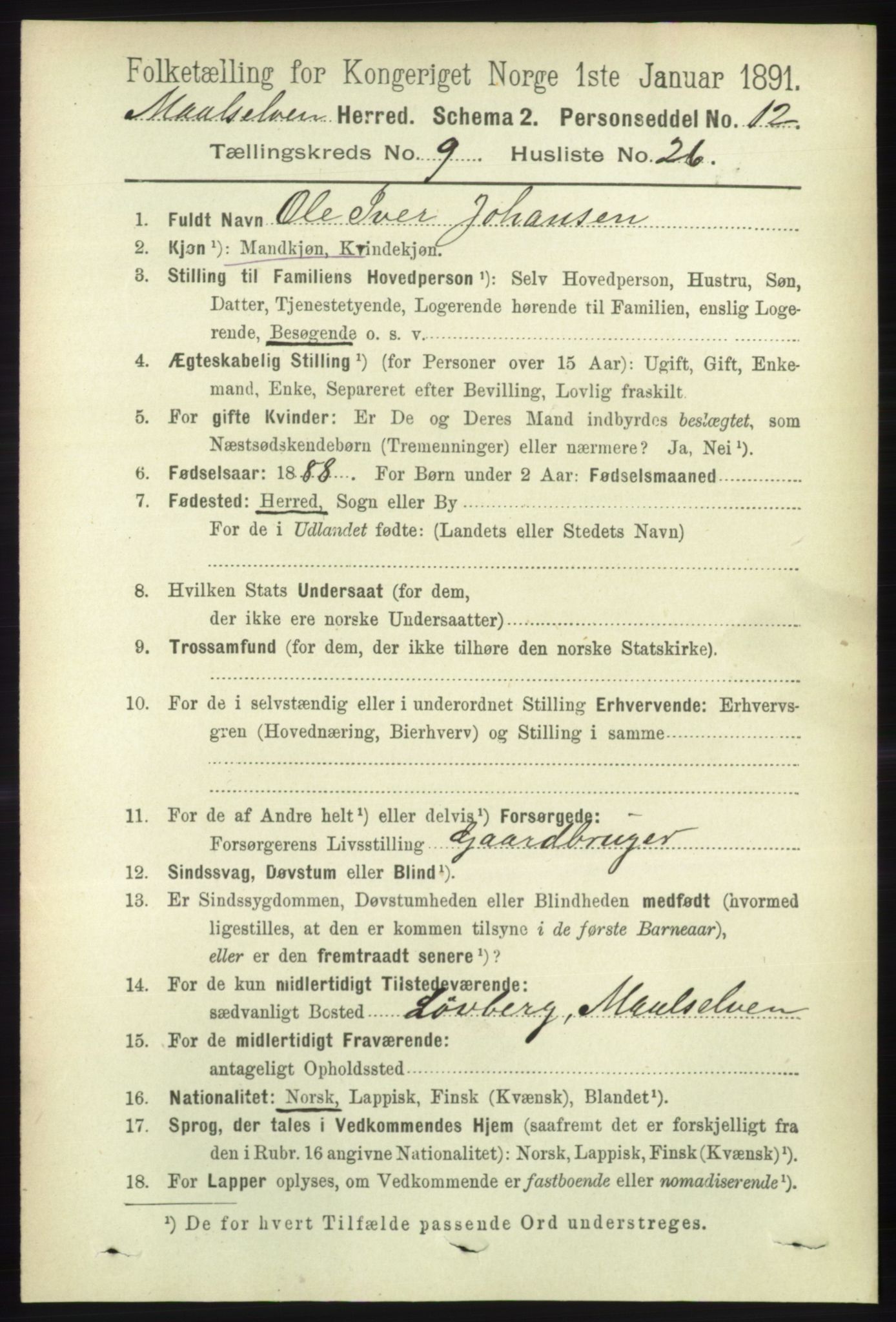 RA, 1891 census for 1924 Målselv, 1891, p. 2935
