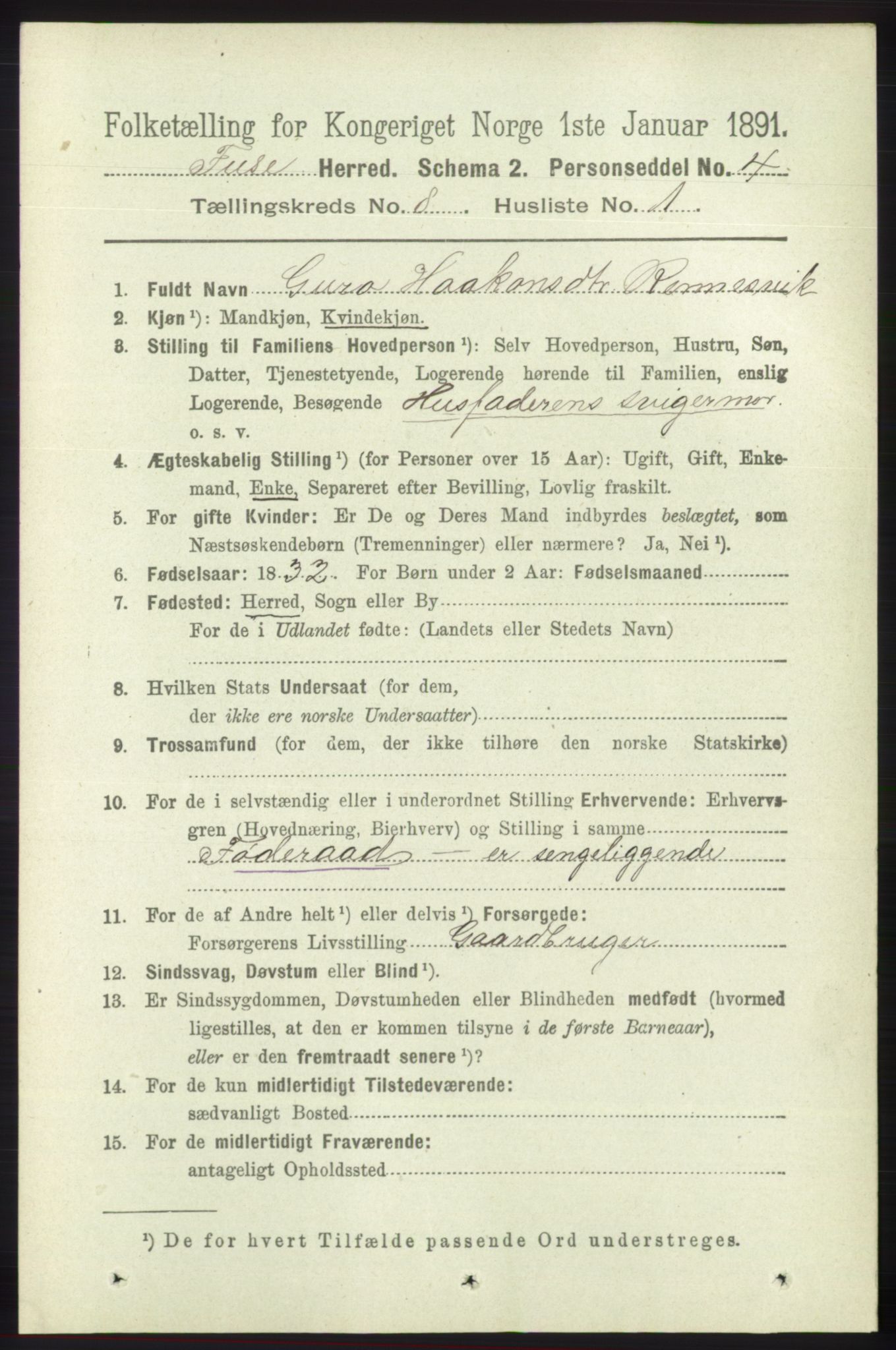 RA, 1891 census for 1241 Fusa, 1891, p. 1564