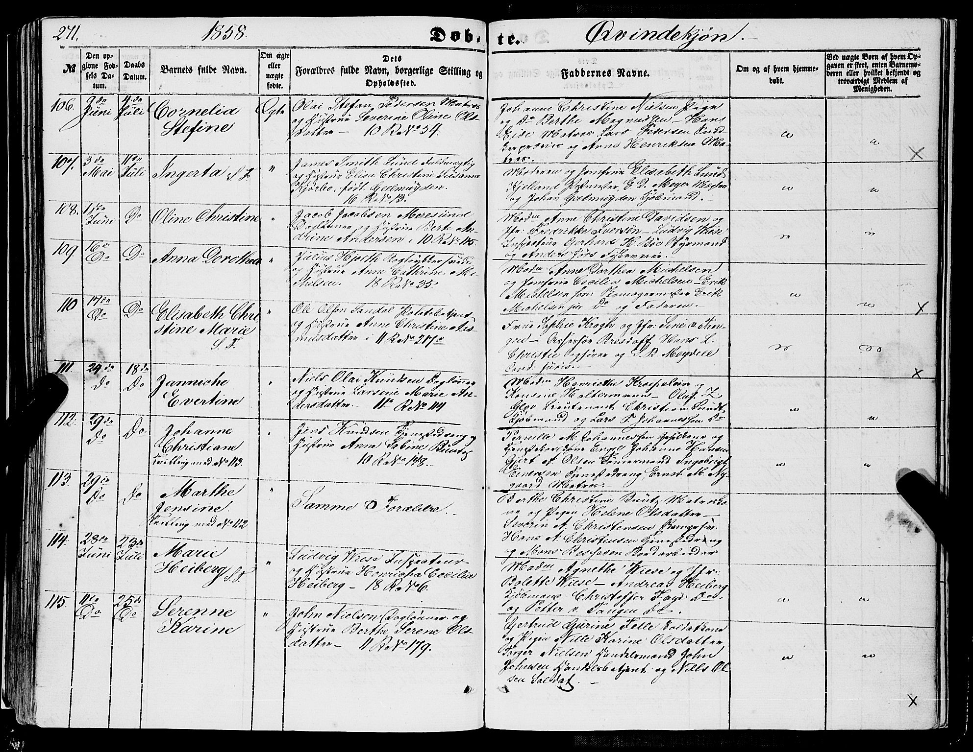 Domkirken sokneprestembete, SAB/A-74801/H/Haa/L0020: Parish register (official) no. B 3, 1851-1859, p. 271