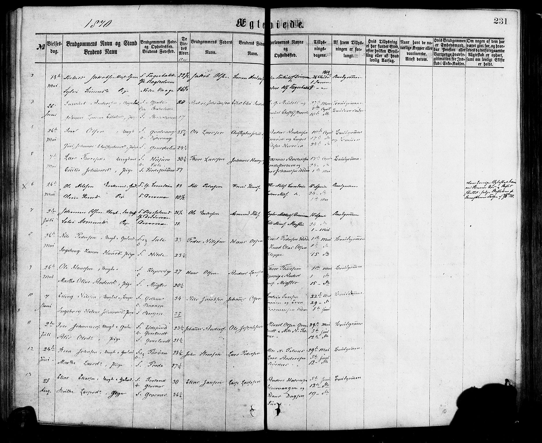 Sund sokneprestembete, AV/SAB-A-99930: Parish register (official) no. A 15, 1867-1881, p. 231