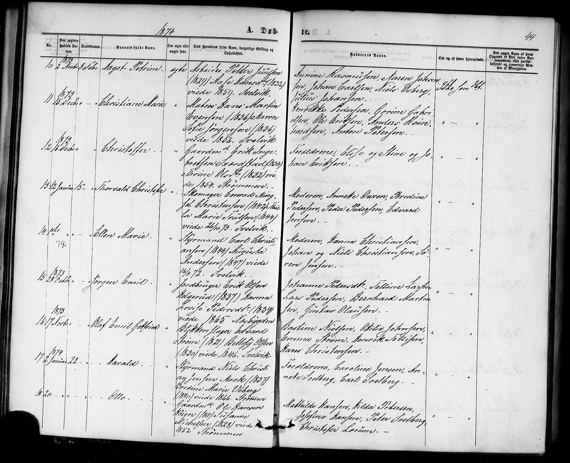 Strømm kirkebøker, SAKO/A-322/F/Fa/L0002: Parish register (official) no. I 2, 1870-1877, p. 44