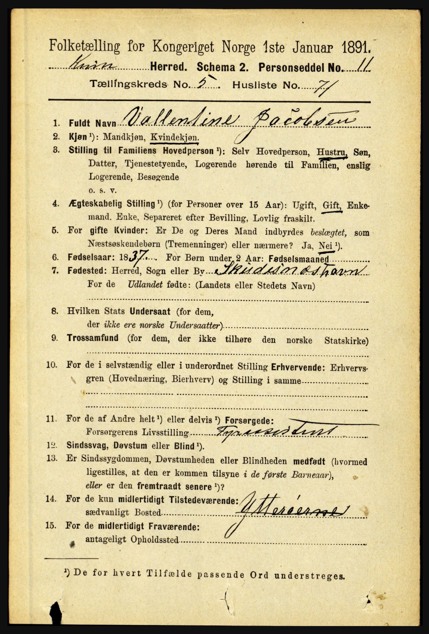 RA, 1891 census for 1437 Kinn, 1891, p. 2207