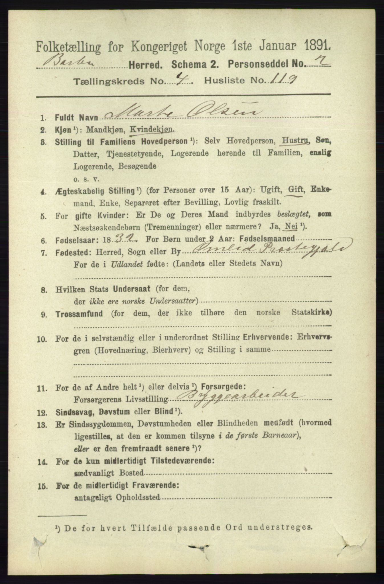 RA, 1891 census for 0990 Barbu, 1891, p. 3433