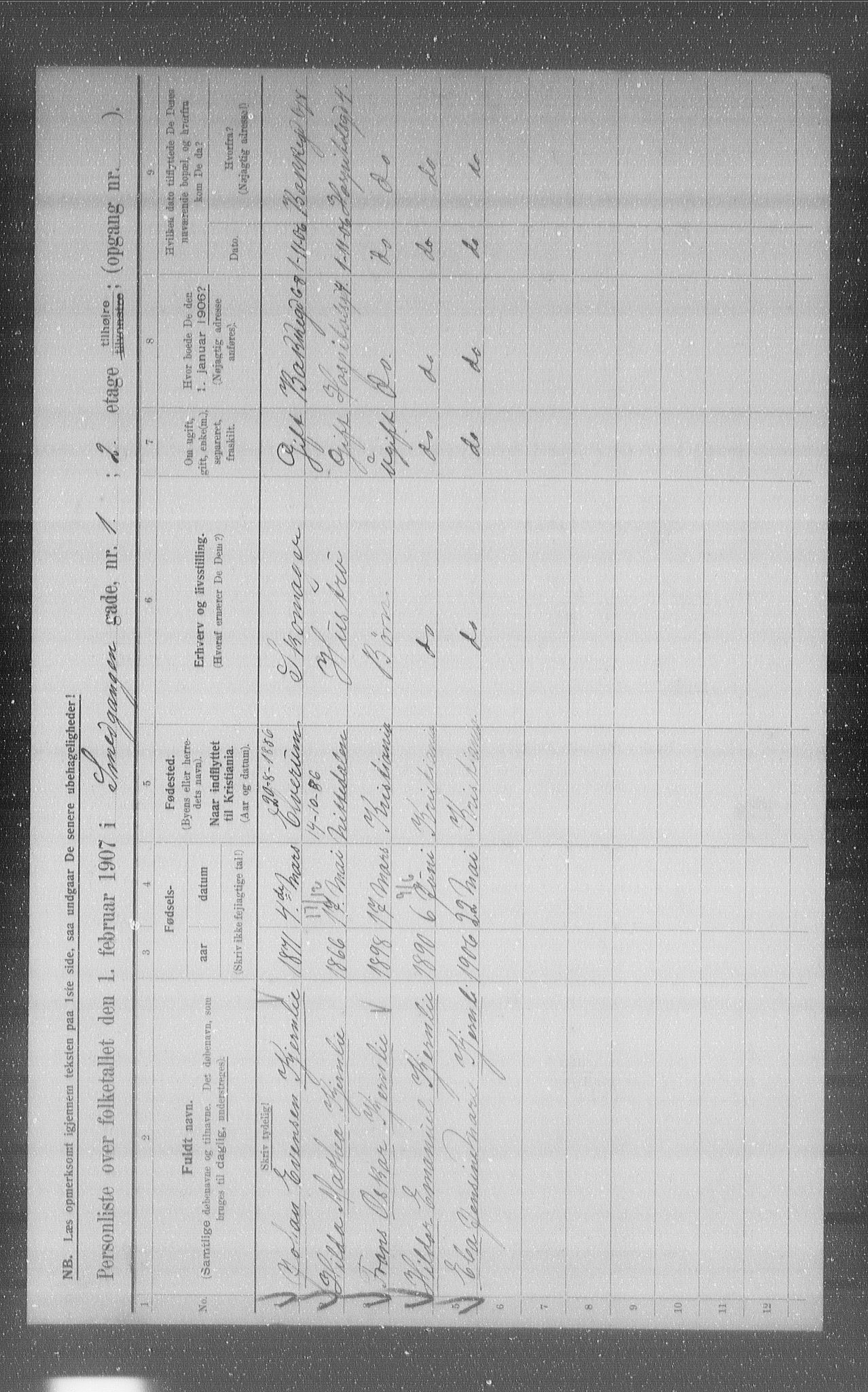 OBA, Municipal Census 1907 for Kristiania, 1907, p. 49582