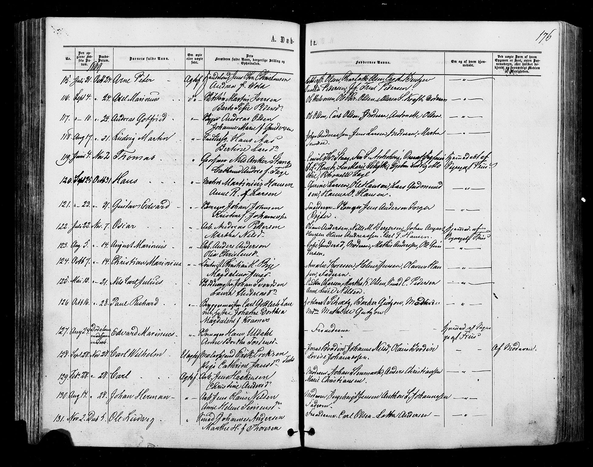 Halden prestekontor Kirkebøker, SAO/A-10909/F/Fa/L0009: Parish register (official) no. I 9, 1866-1877, p. 176