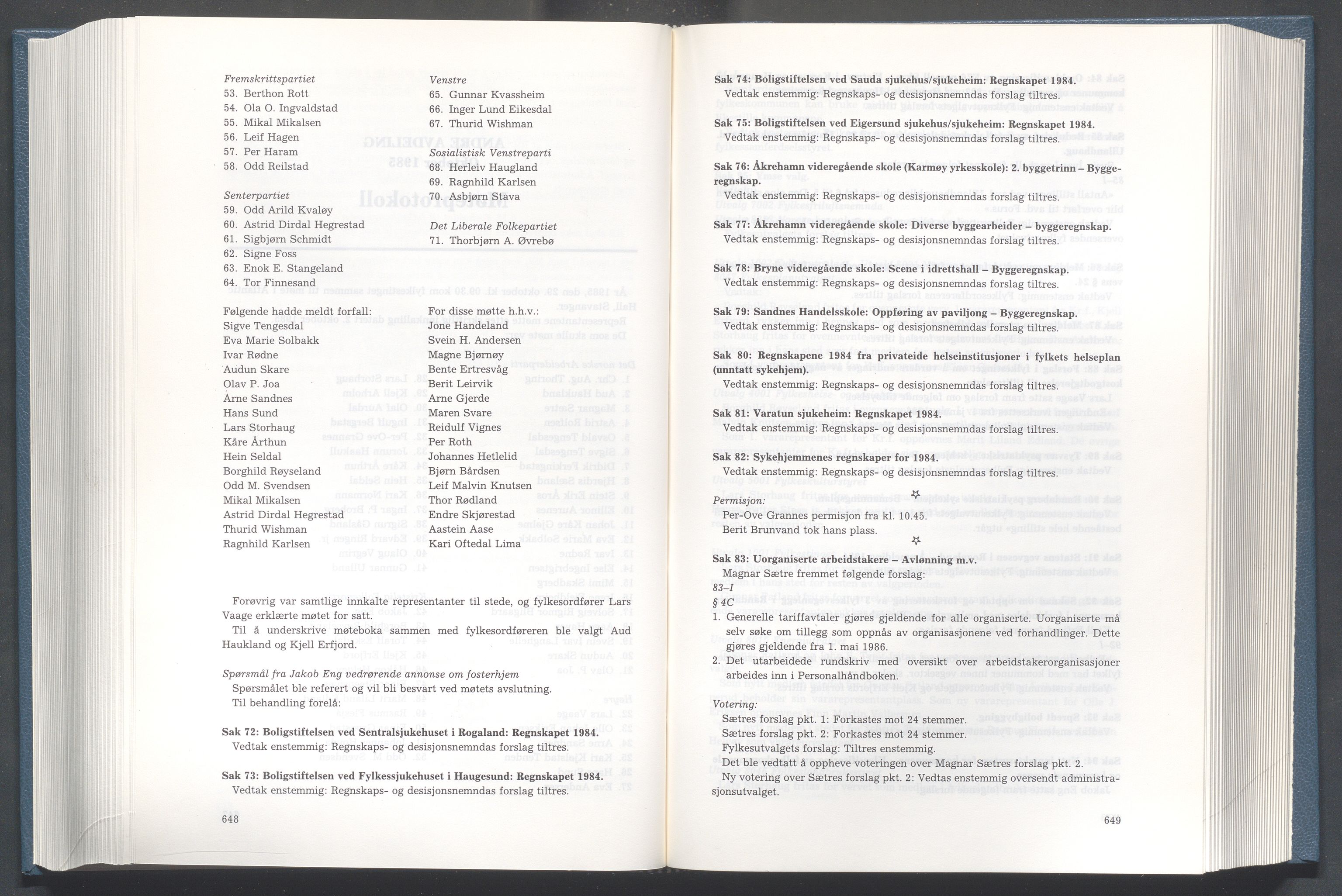 Rogaland fylkeskommune - Fylkesrådmannen , IKAR/A-900/A/Aa/Aaa/L0105: Møtebok , 1985, p. 648-649