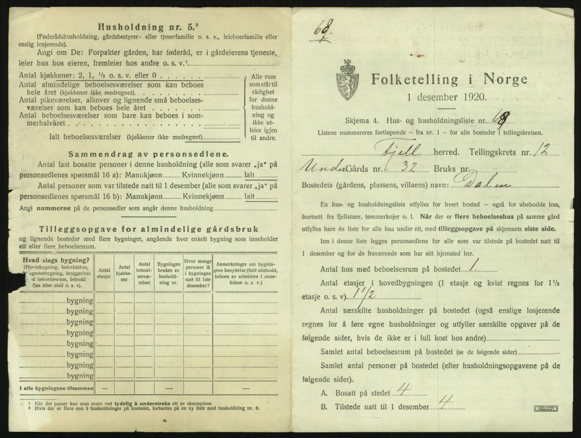 SAB, 1920 census for Fjell, 1920, p. 1464