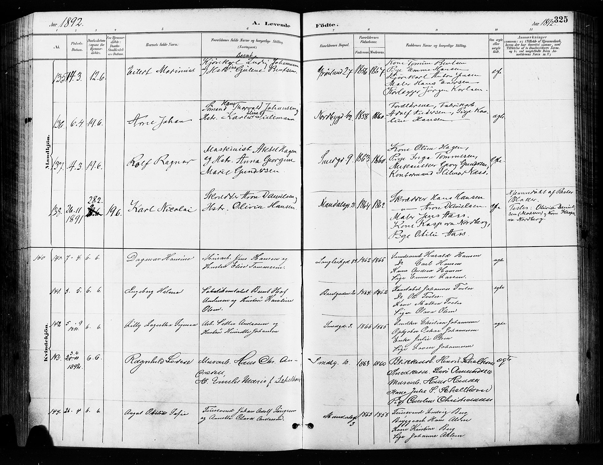 Grønland prestekontor Kirkebøker, AV/SAO-A-10848/F/Fa/L0009: Parish register (official) no. 9, 1888-1893, p. 325