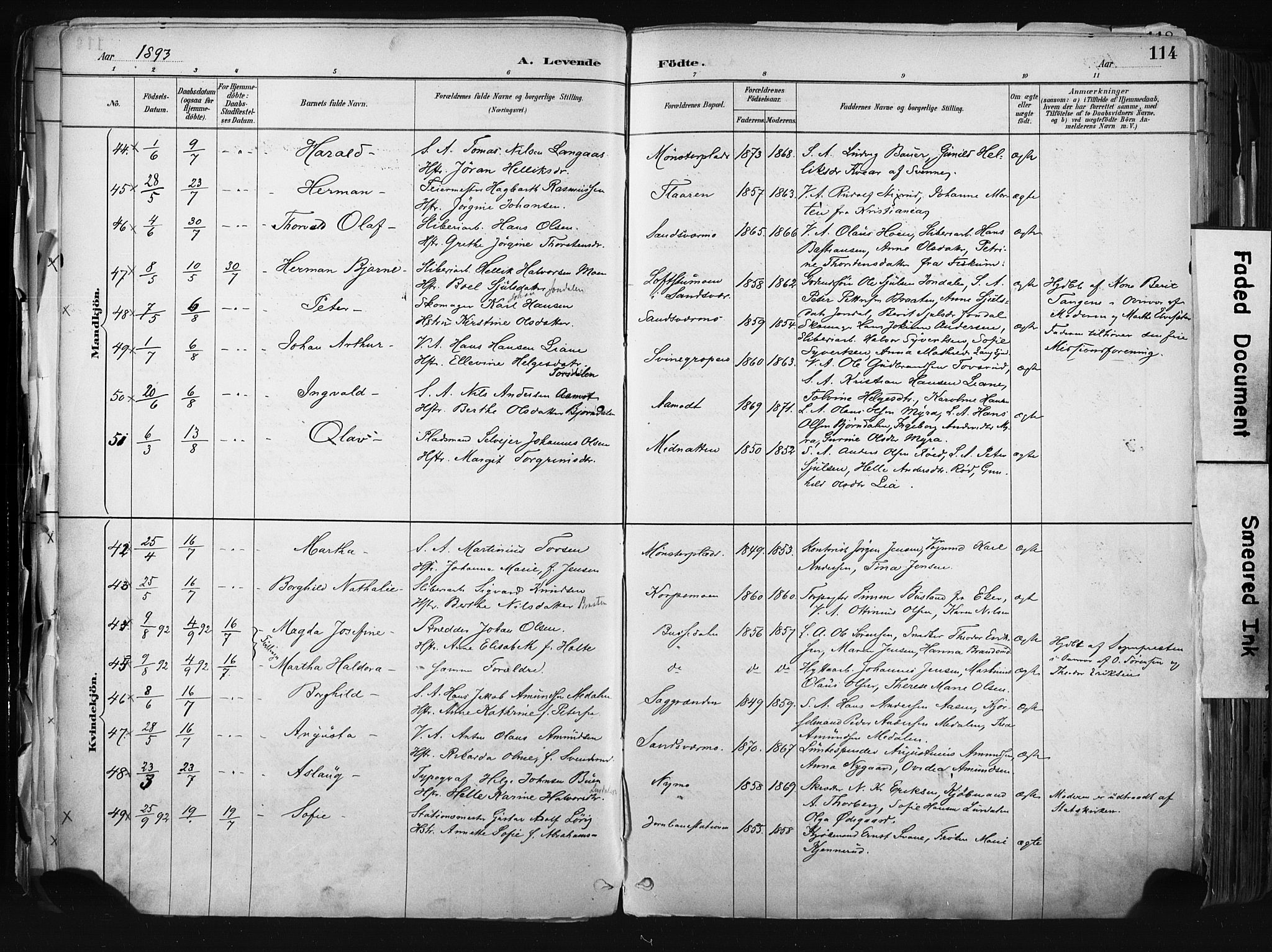 Kongsberg kirkebøker, AV/SAKO-A-22/F/Fb/L0002: Parish register (official) no. II 2, 1886-1896, p. 114