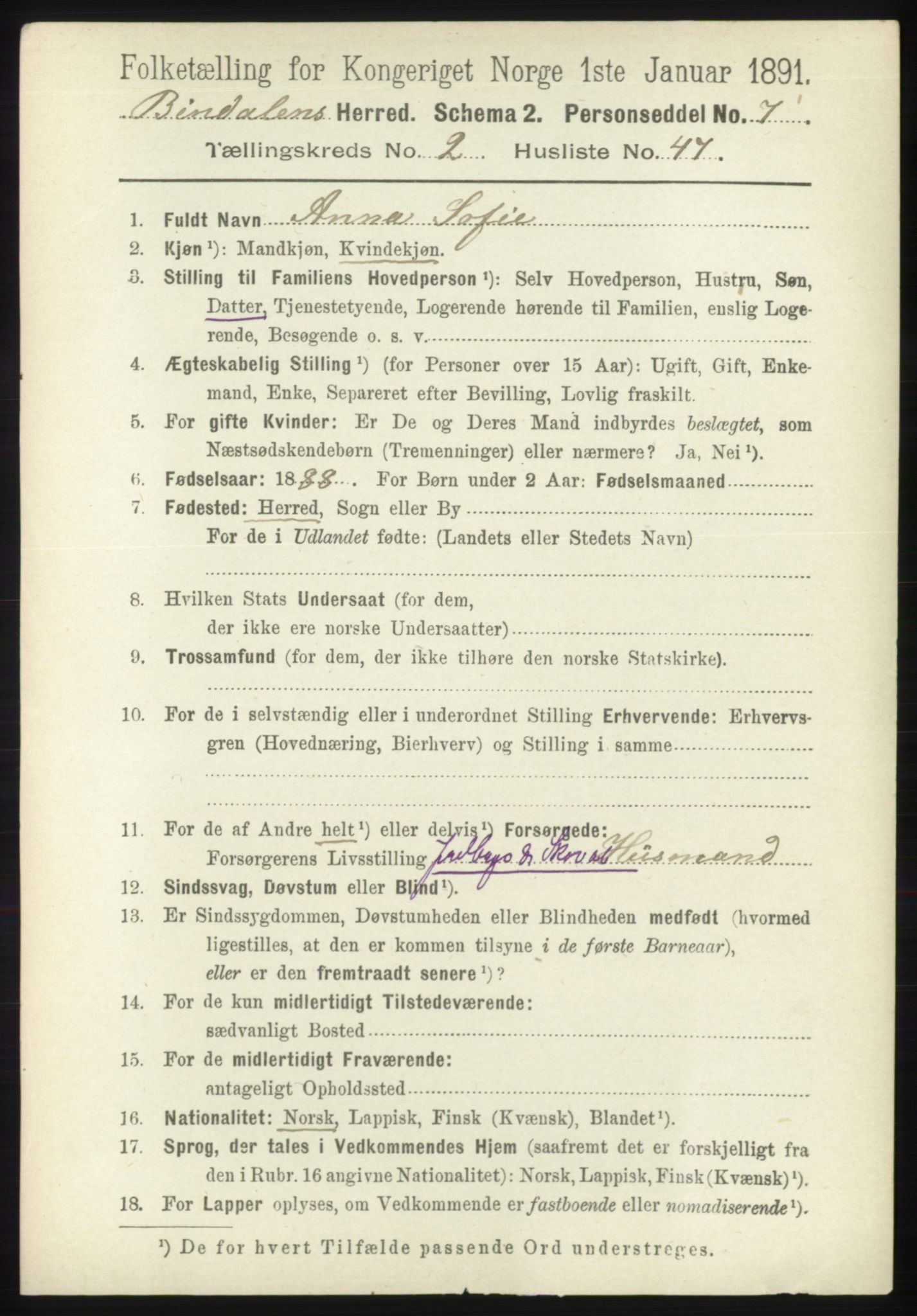 RA, 1891 census for 1811 Bindal, 1891, p. 585