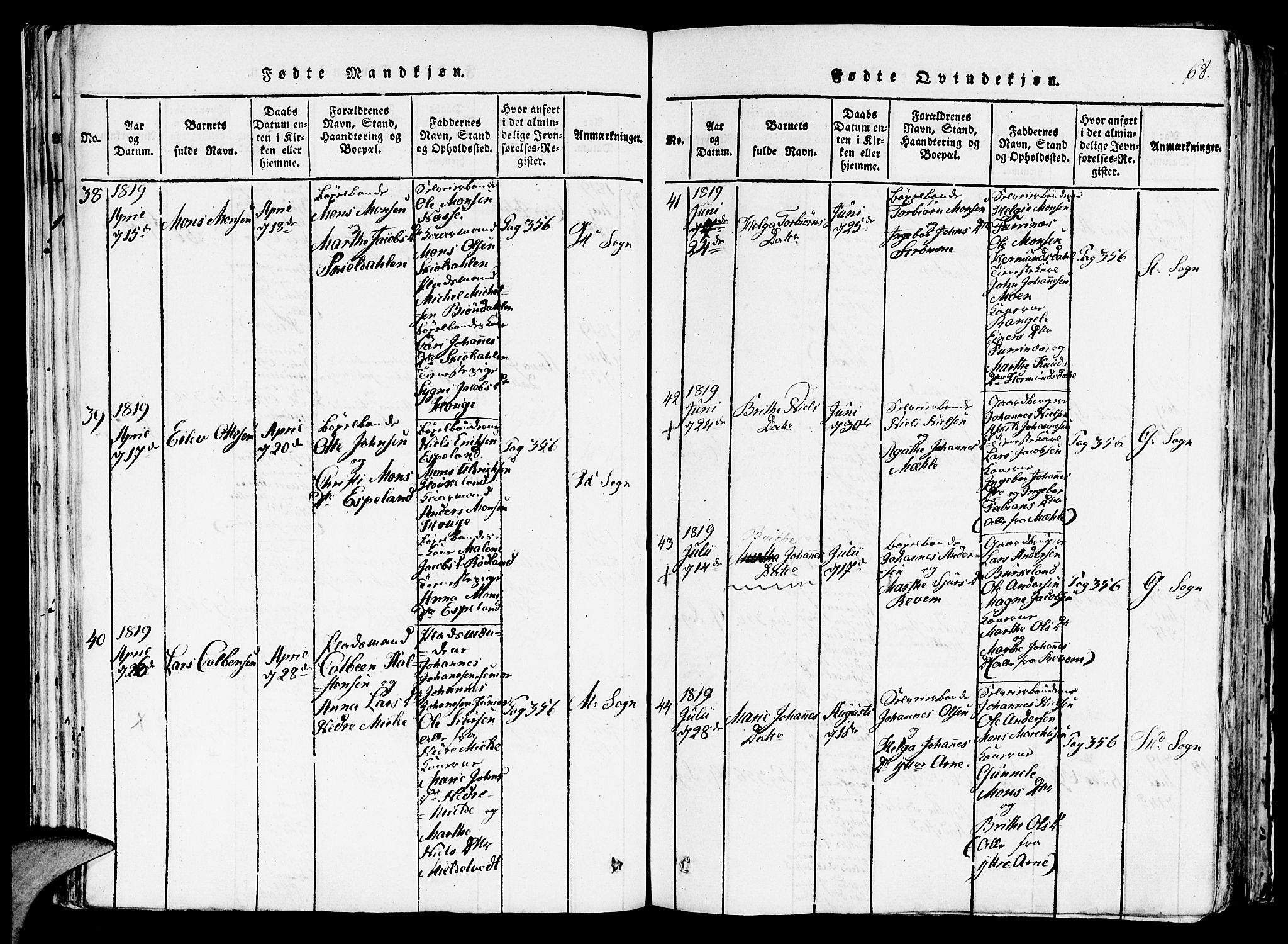 Haus sokneprestembete, SAB/A-75601/H/Haa: Parish register (official) no. A 12, 1816-1821, p. 68