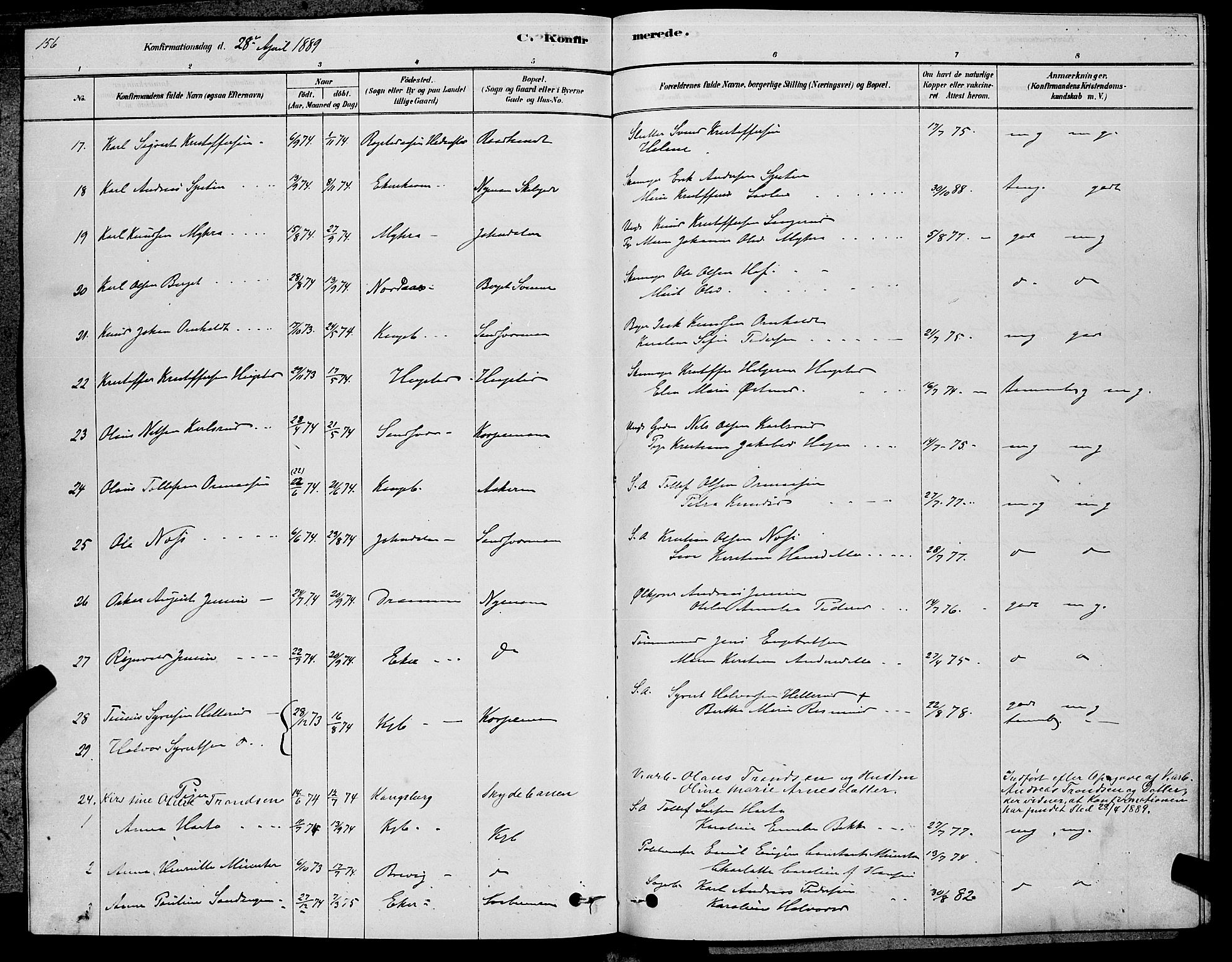 Kongsberg kirkebøker, SAKO/A-22/G/Ga/L0005: Parish register (copy) no. 5, 1878-1889, p. 156